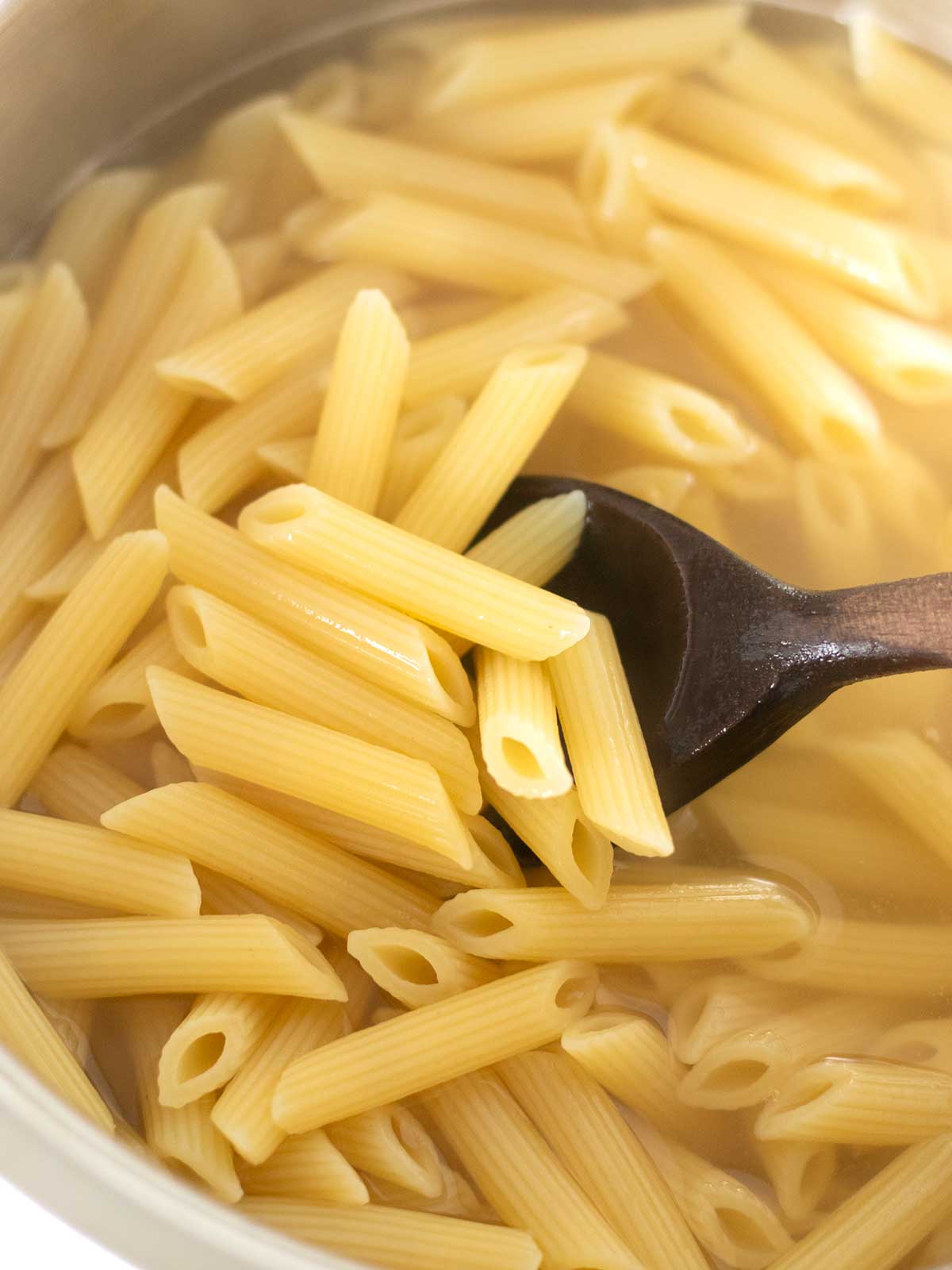 Cooked pasta for cold vegan salad.
