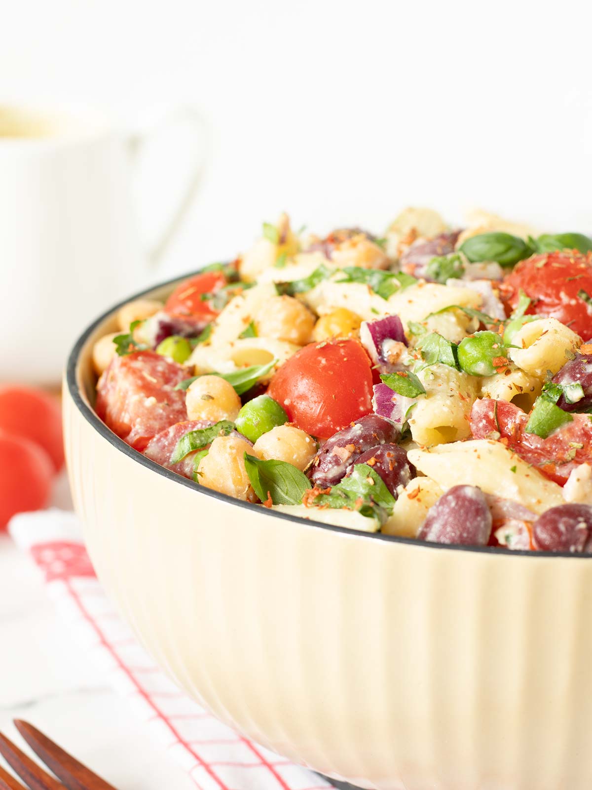 Protein cold vegan pasta salad.