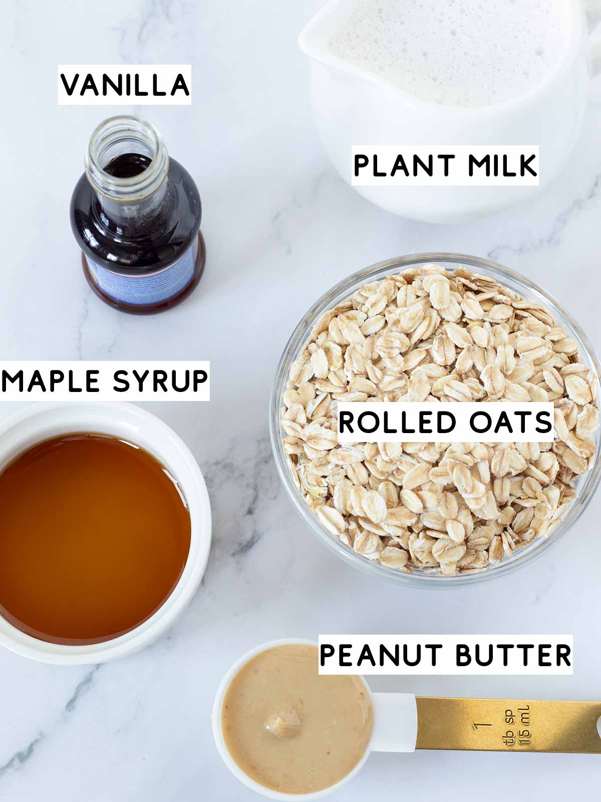 Ingredients for peanut butter overnight oats (no chia seeds).