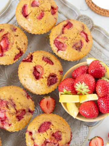 Eggless lemon and strawberry muffins (vegan).