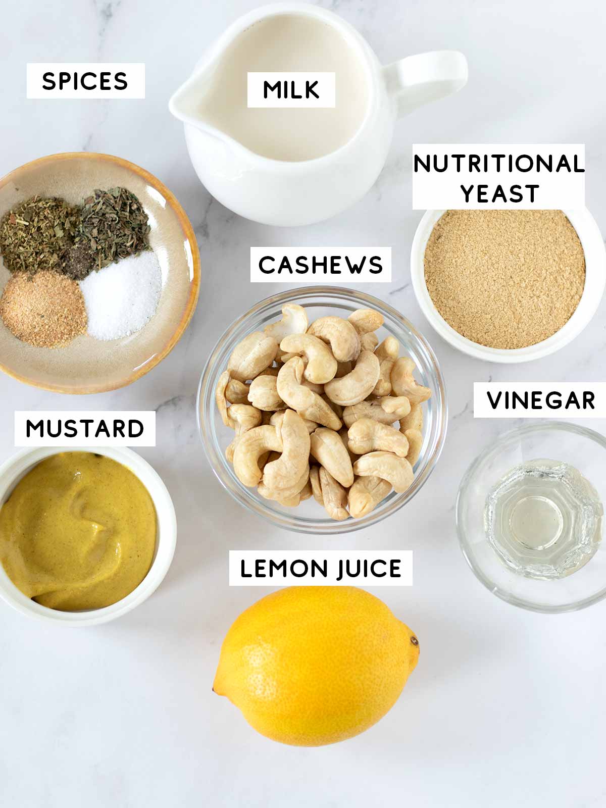Creamy nutritional yeast dressing ingredients.