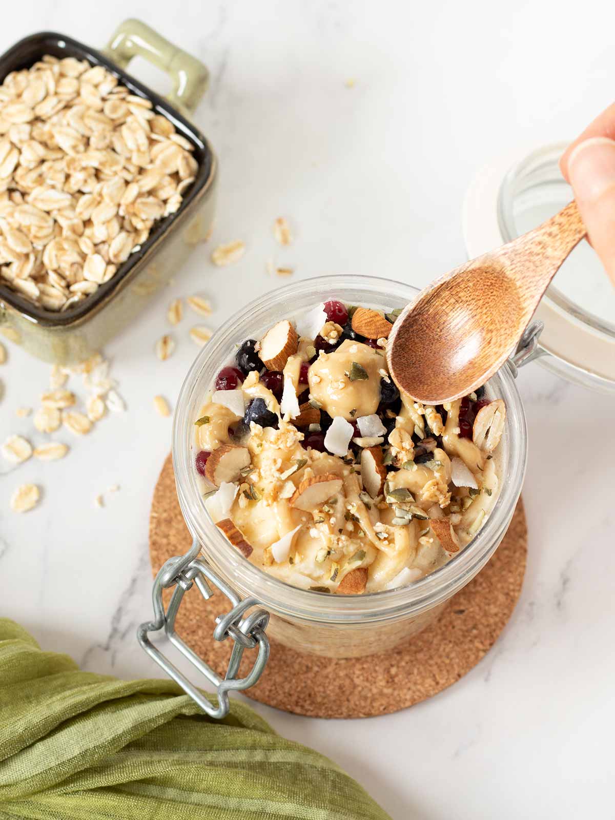 Peanut butter overnight oats without chia seeds or yogurt.