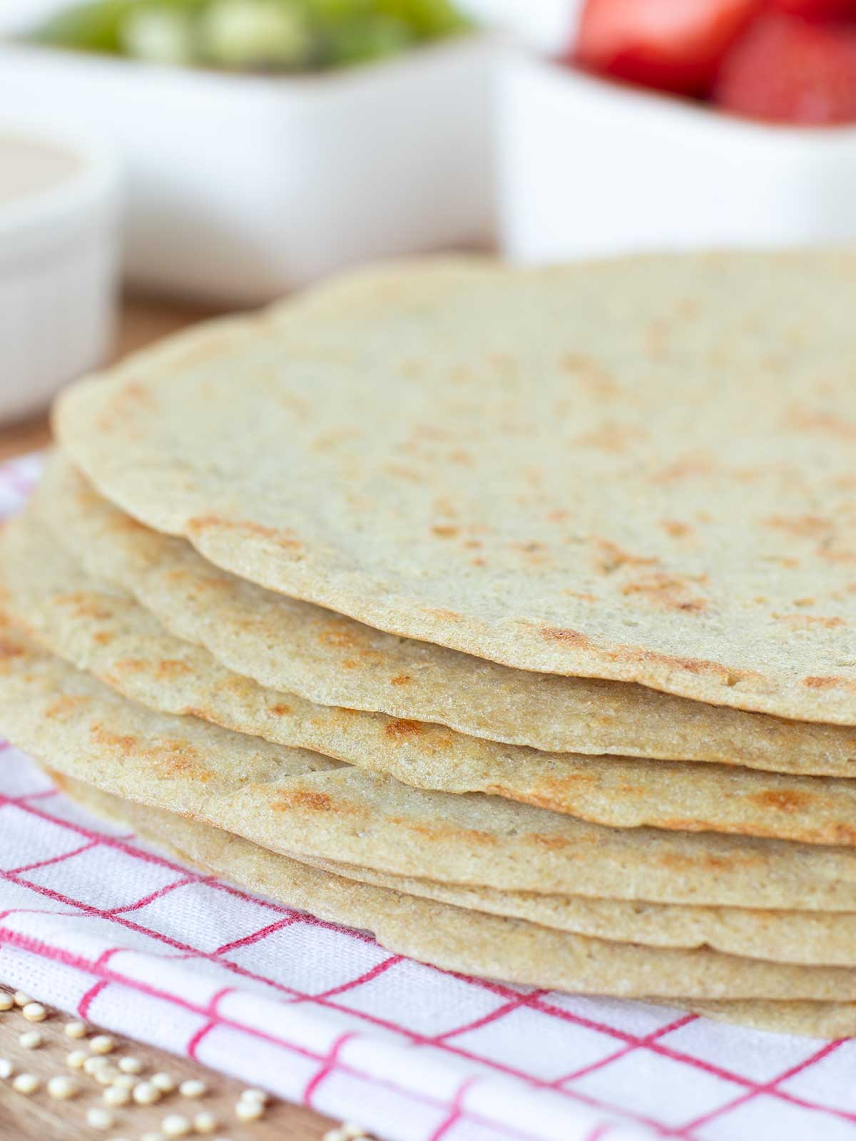 Quinoa tortillas (high-protein, gluten-free wraps) without baking powder.