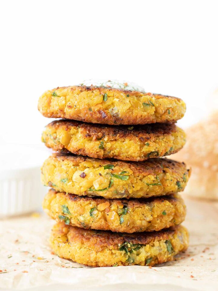 Easy chickpea patties (aka garbanzo bean vegetable fritters) for pita, burger or wrap.