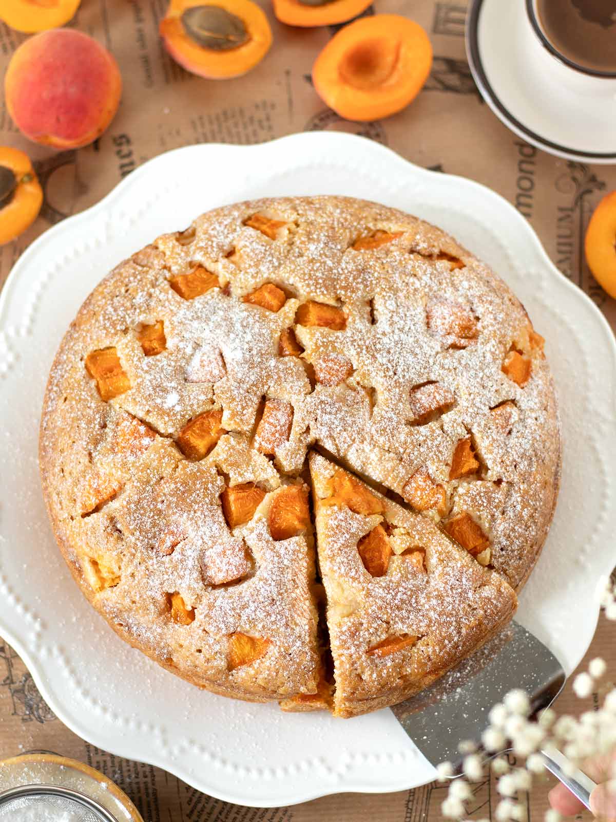 Eggless fresh apricot cake for dessert.