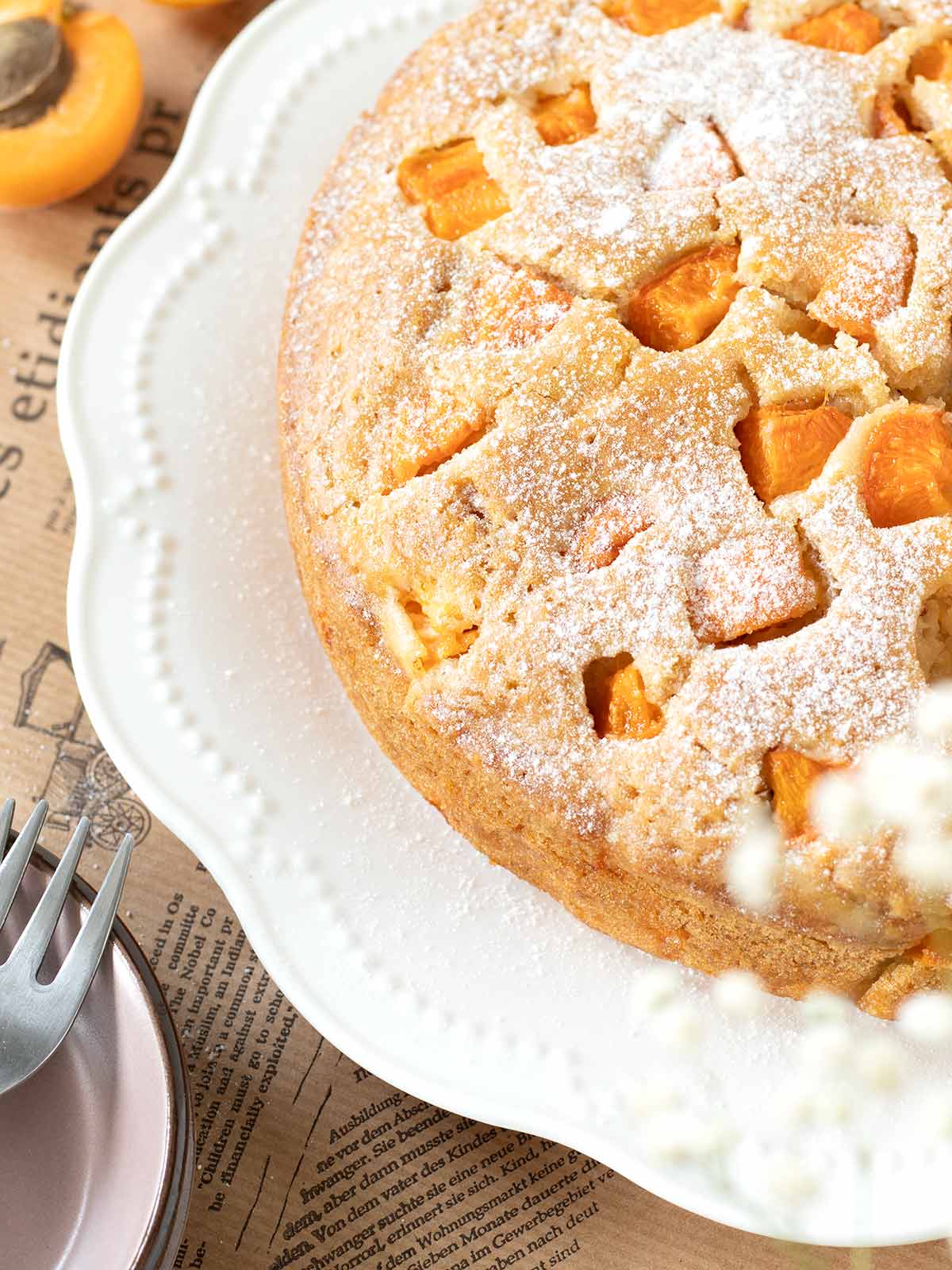 Fresh apricot coffee cake for dessert.