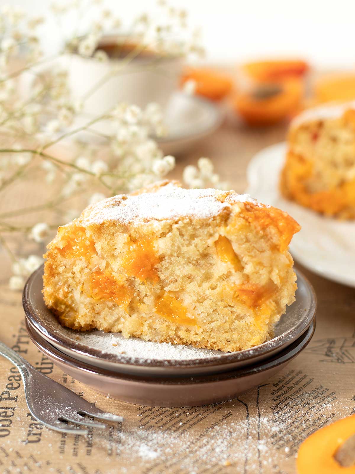 Fresh apricot cake (moist vegan Aprikosenkuchen recipe).