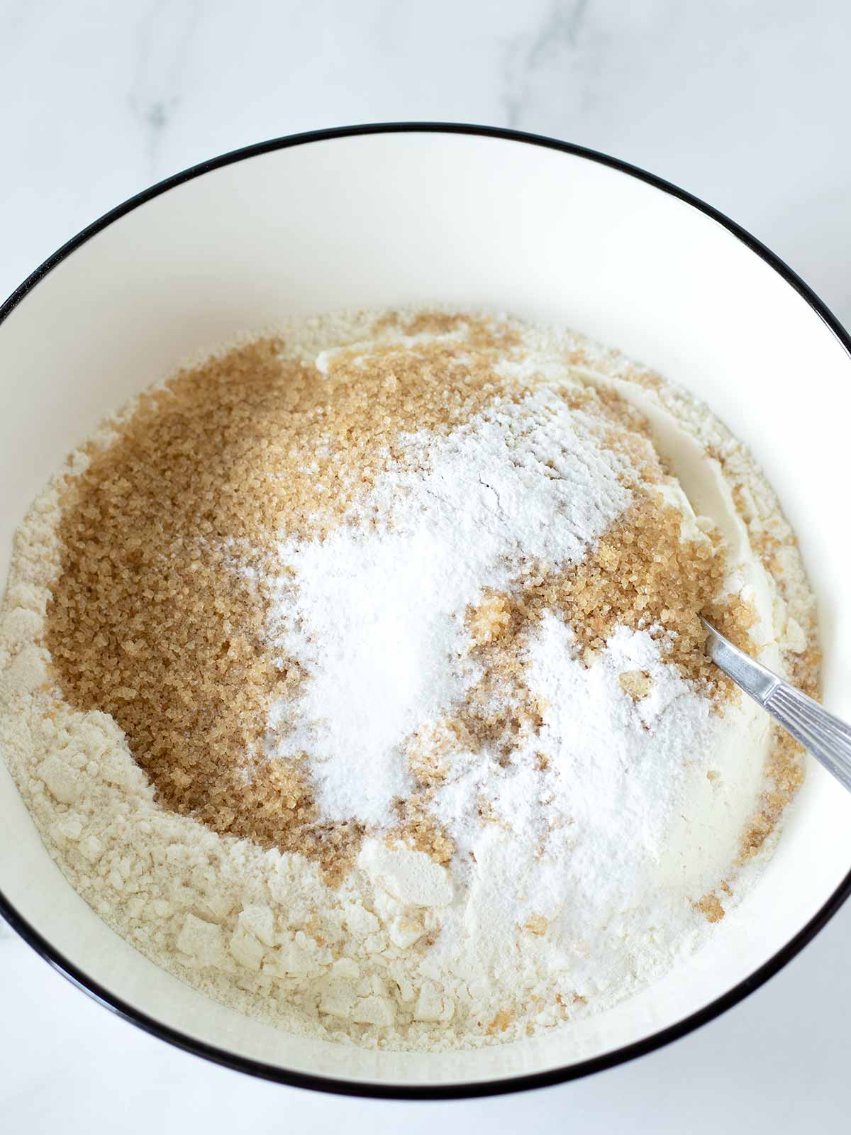 Dry ingredients for fresh apricot cake.