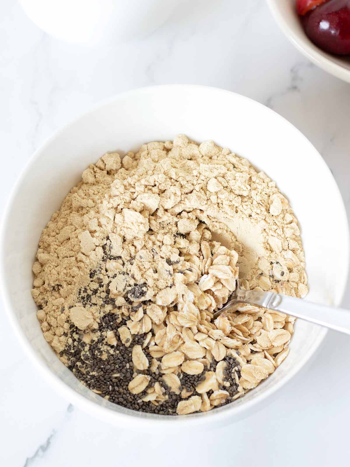 Dry ingredients for healthy breakfast oatmeal meal prep.