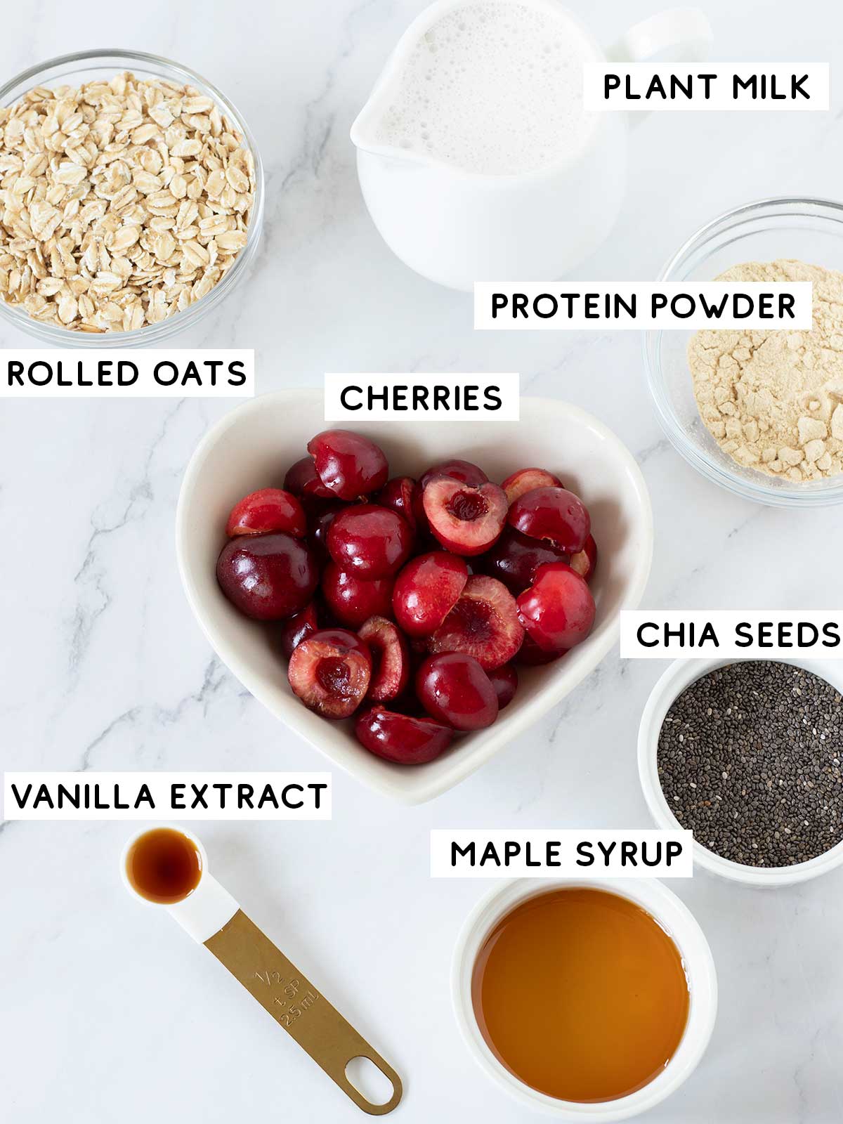 Cherry overnight oats ingredients.