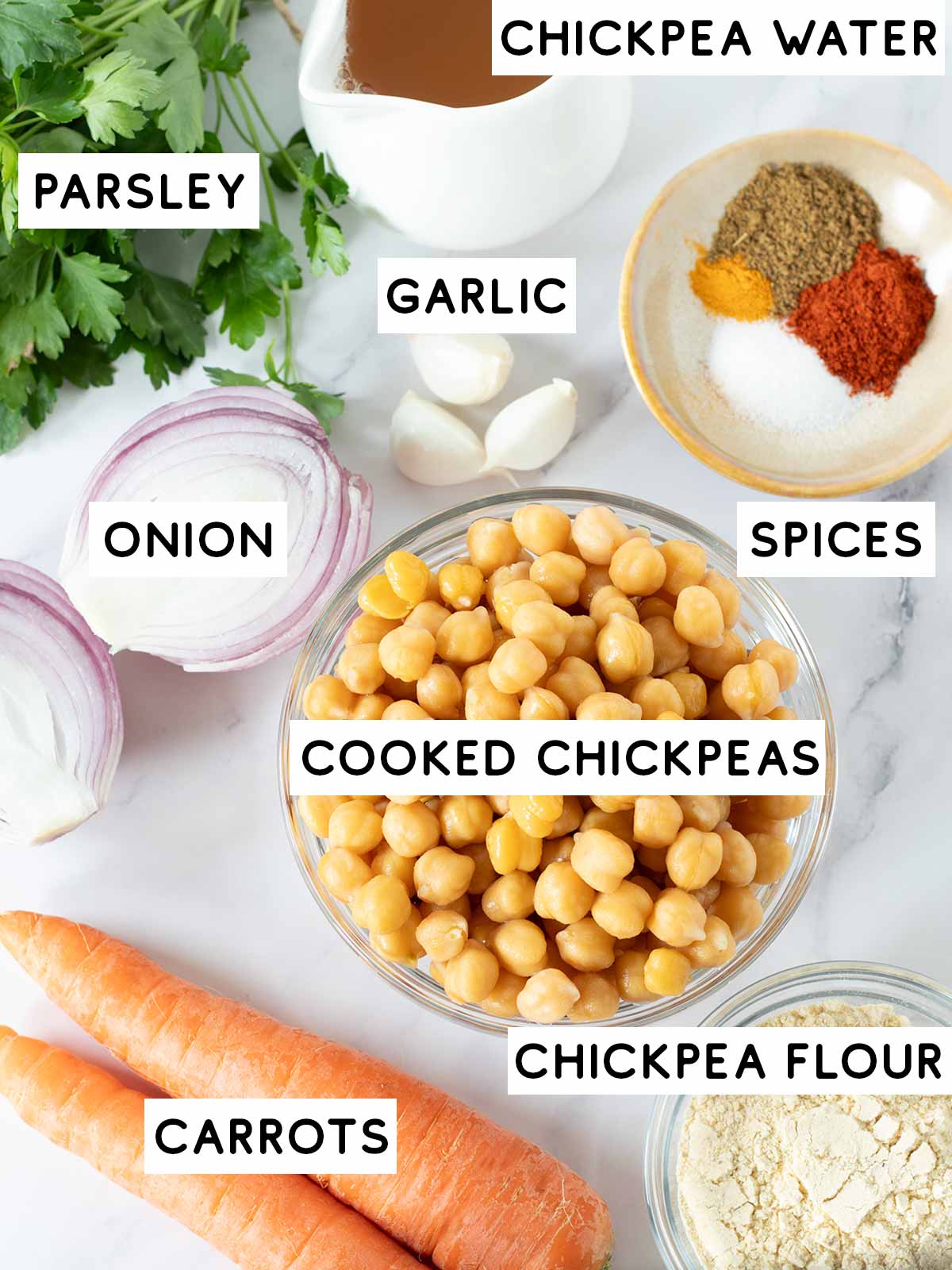 Gluten-free chickpea patties ingredients.