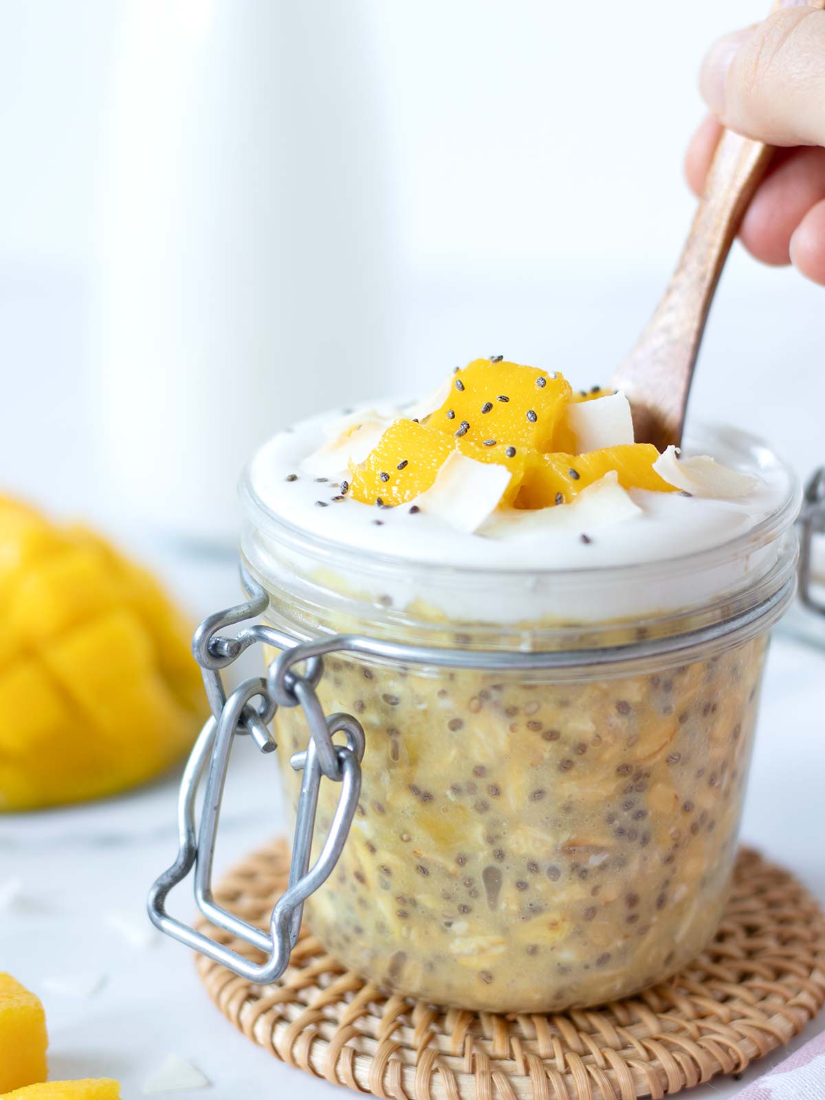 Mango chia overnight oats without yogurt.