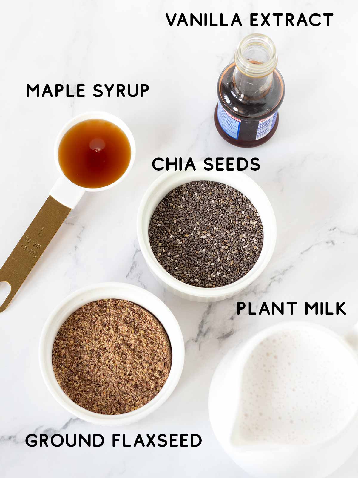 Chia flaxseed pudding recipe ingredients.
