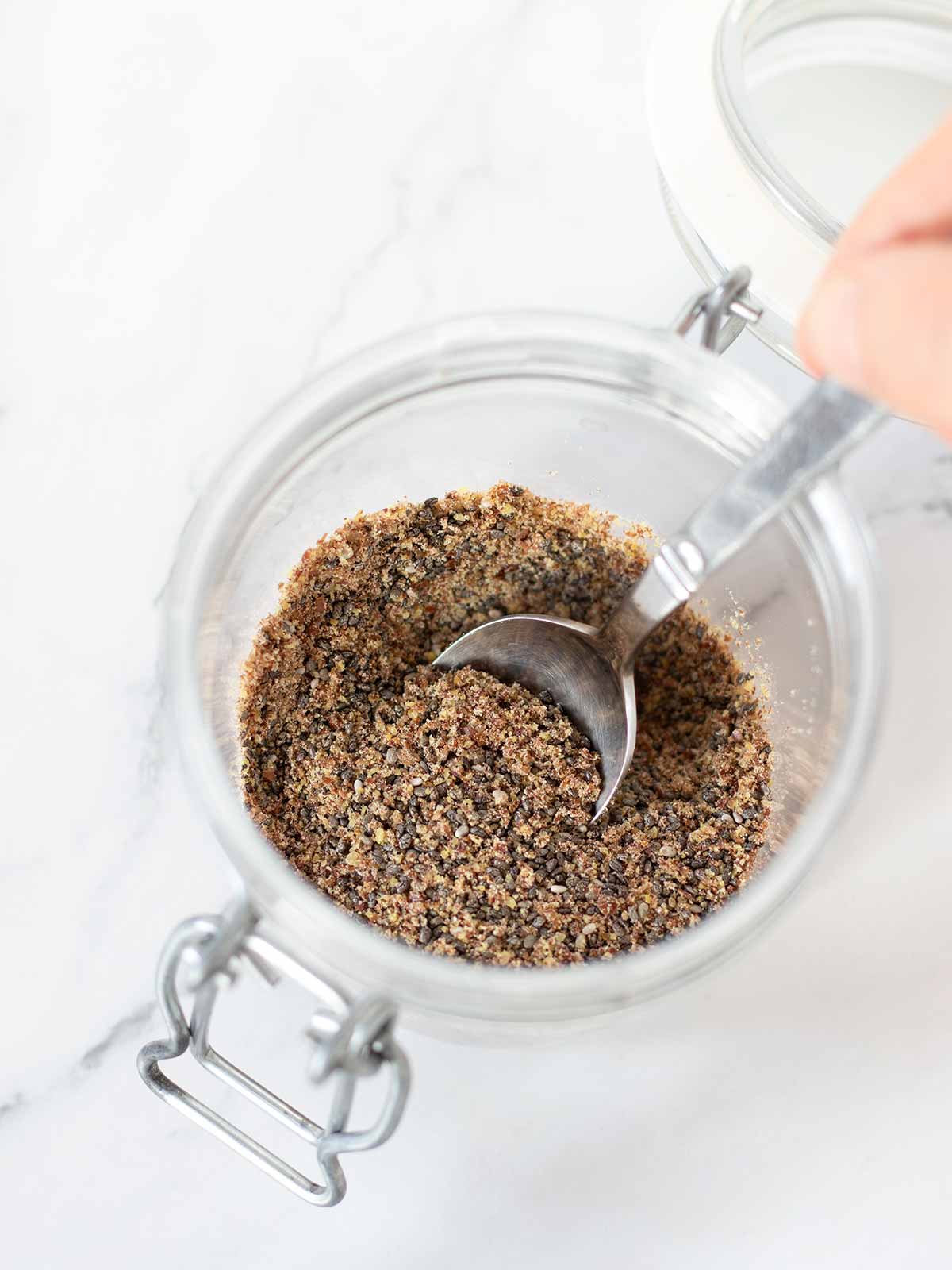 Chia seeds and ground flaxseed mixture.