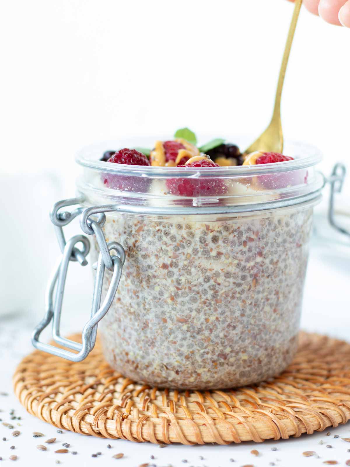 Chia and flaxseed pudding served for breakfast.