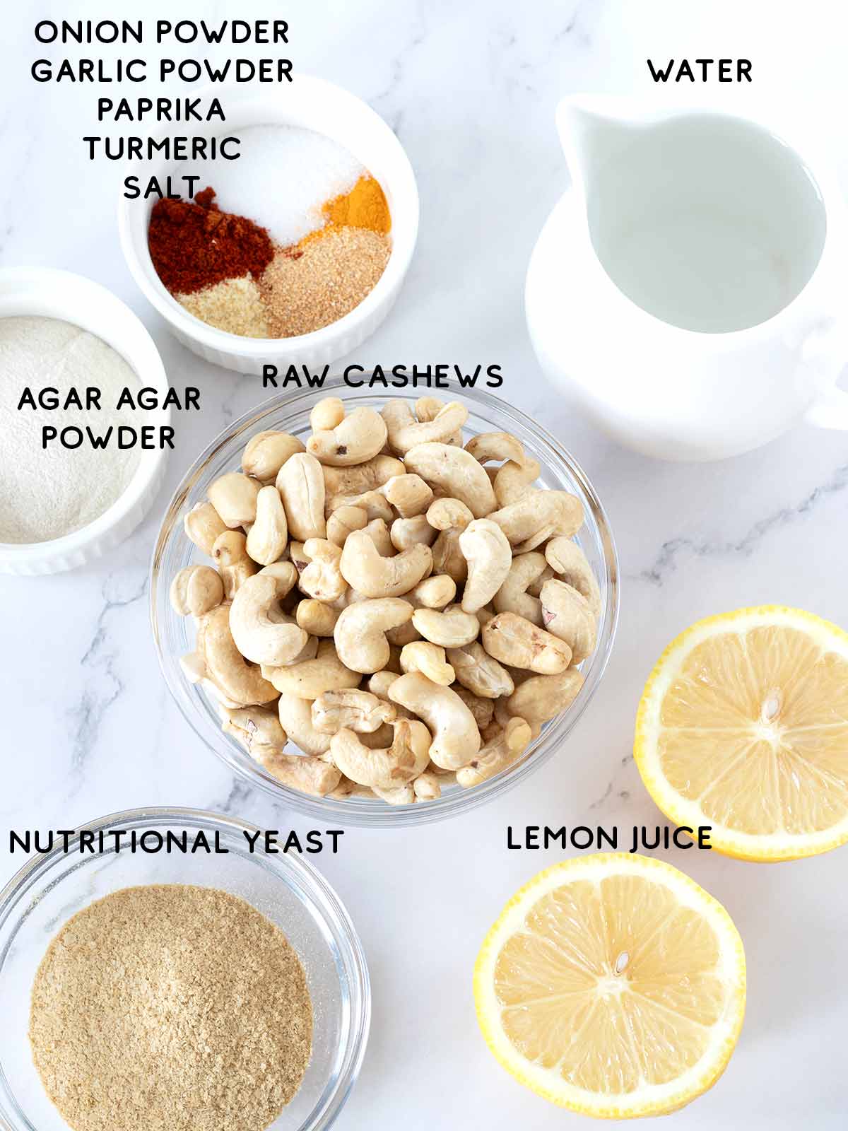 Homemade dairy-free cheddar cheese ingredients.