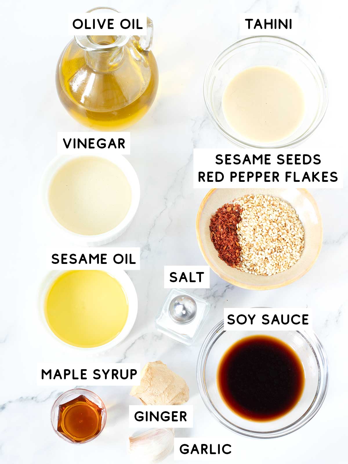 Homemade sesame ginger dressing ingredients.