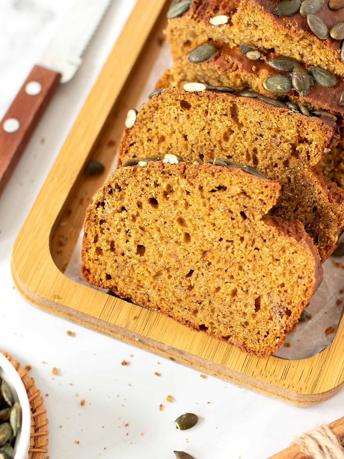 Moist vegan banana pumpkin bread.