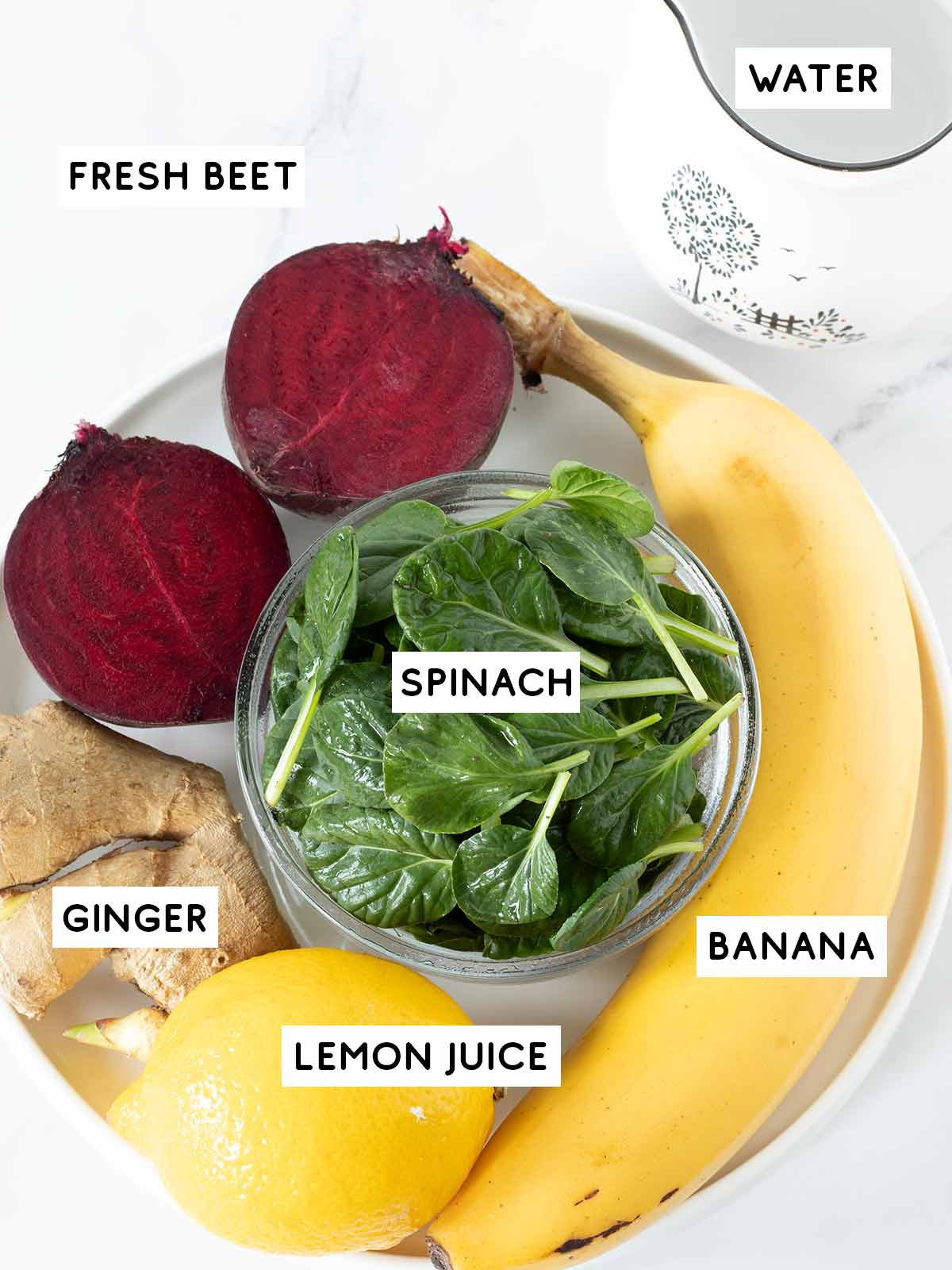 Beetroot banana spinach smoothie recipe ingredients.