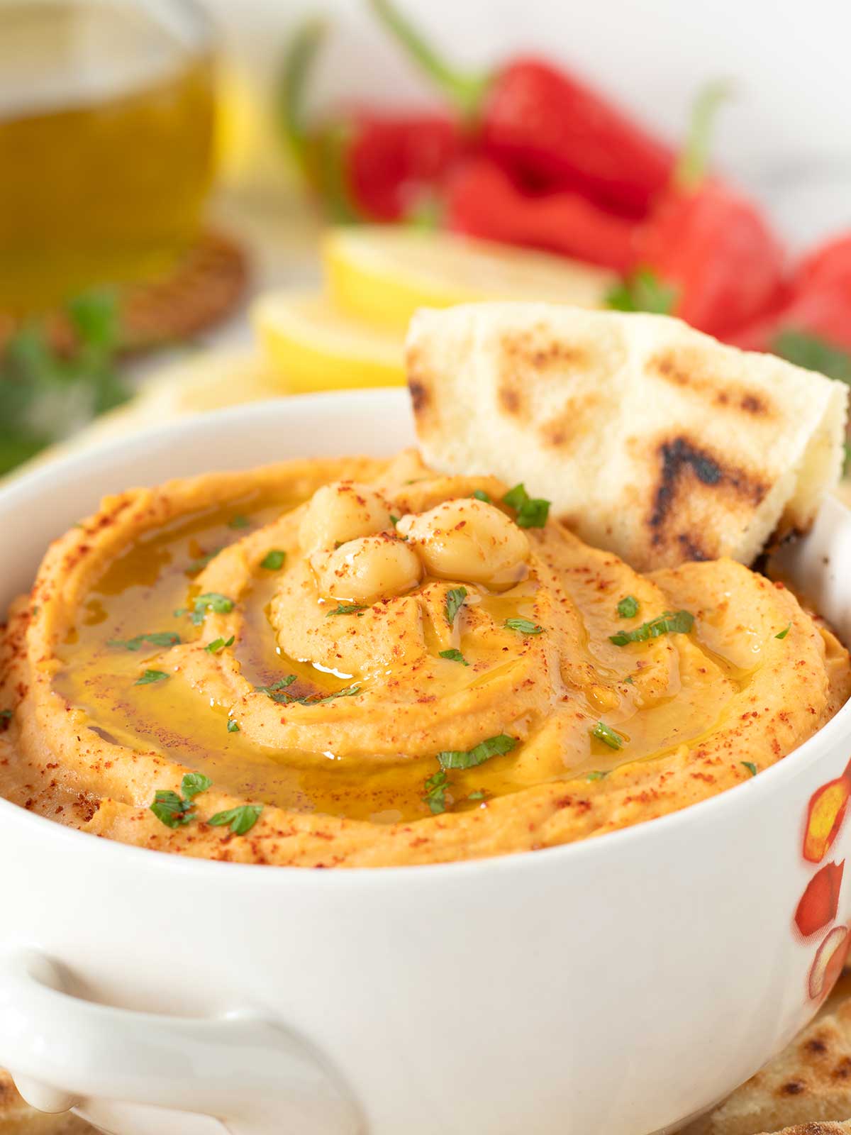 Homemade gluten-free hummus with paprika.