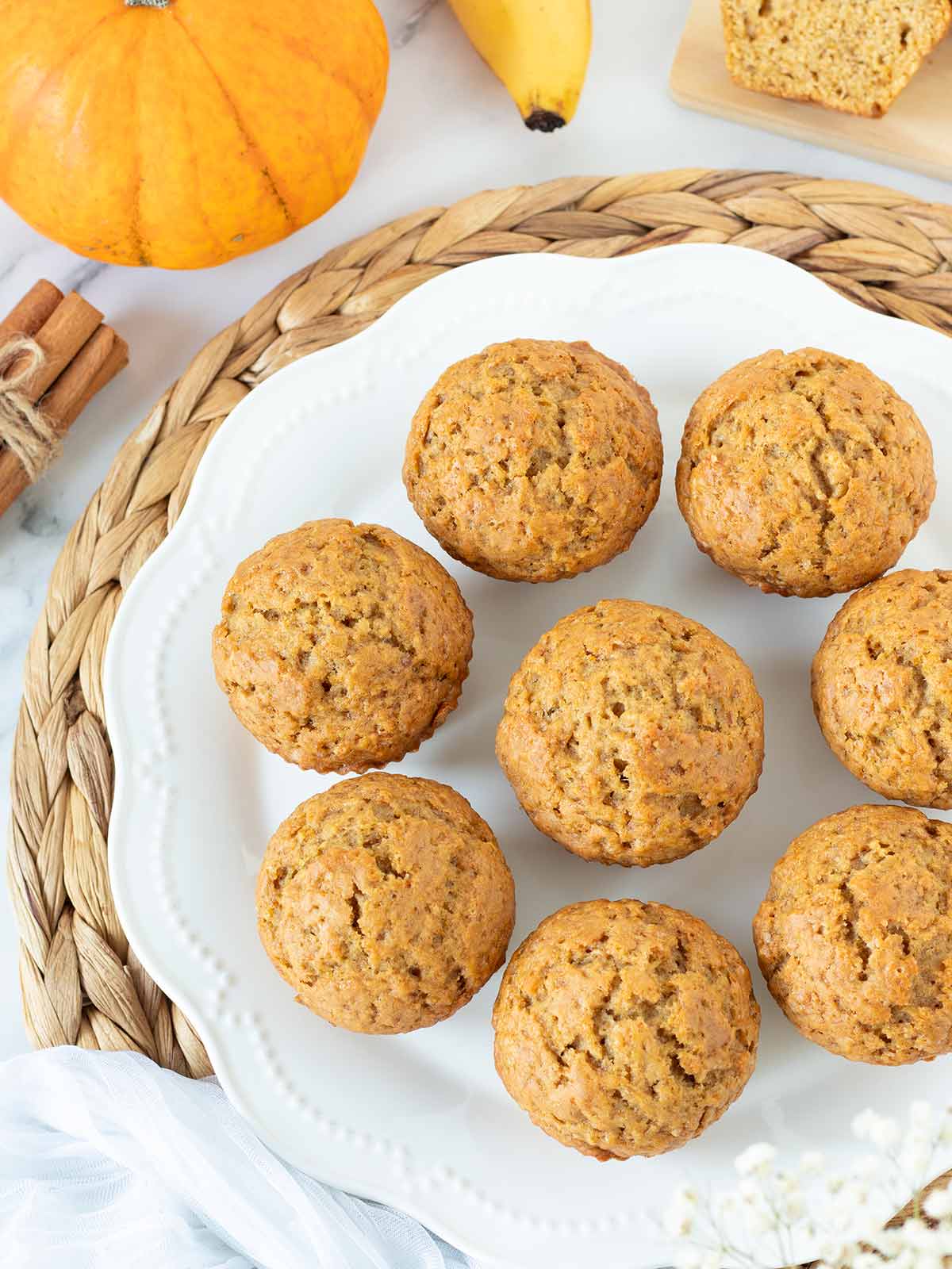 Moist pumpkin banana bread muffins.