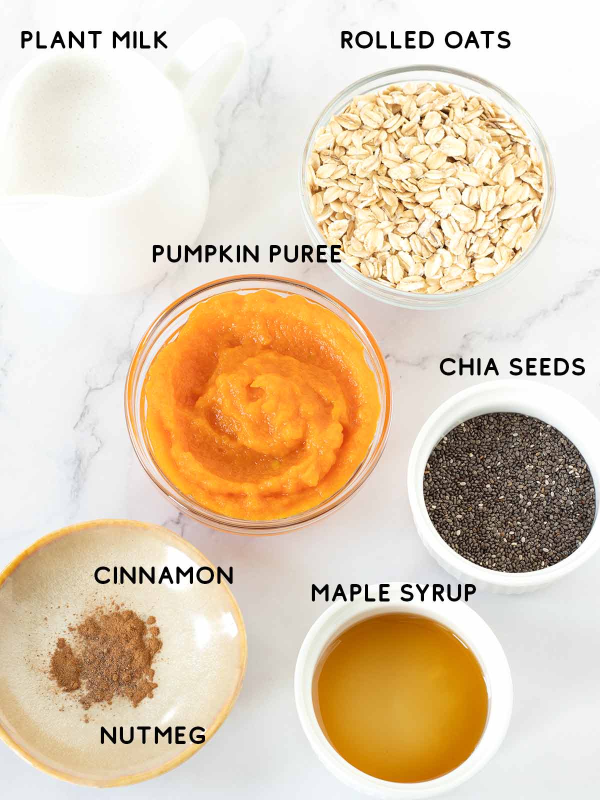 Plant-based ingredients for pumpkin overnight oats.