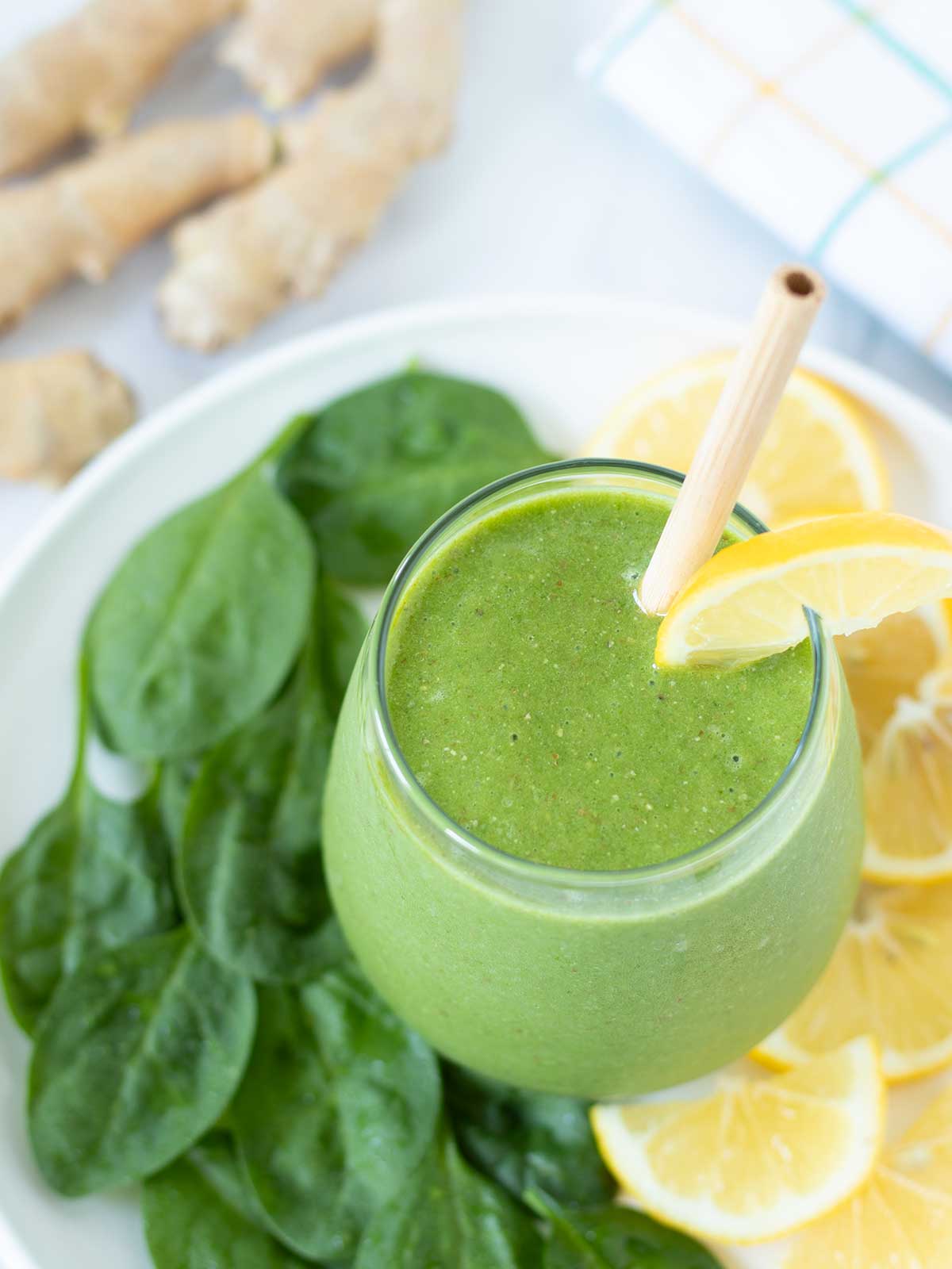 Green lemon ginger spinach smoothie.