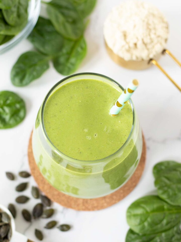 Green protein smoothie (healthy vegan breakfast shake).