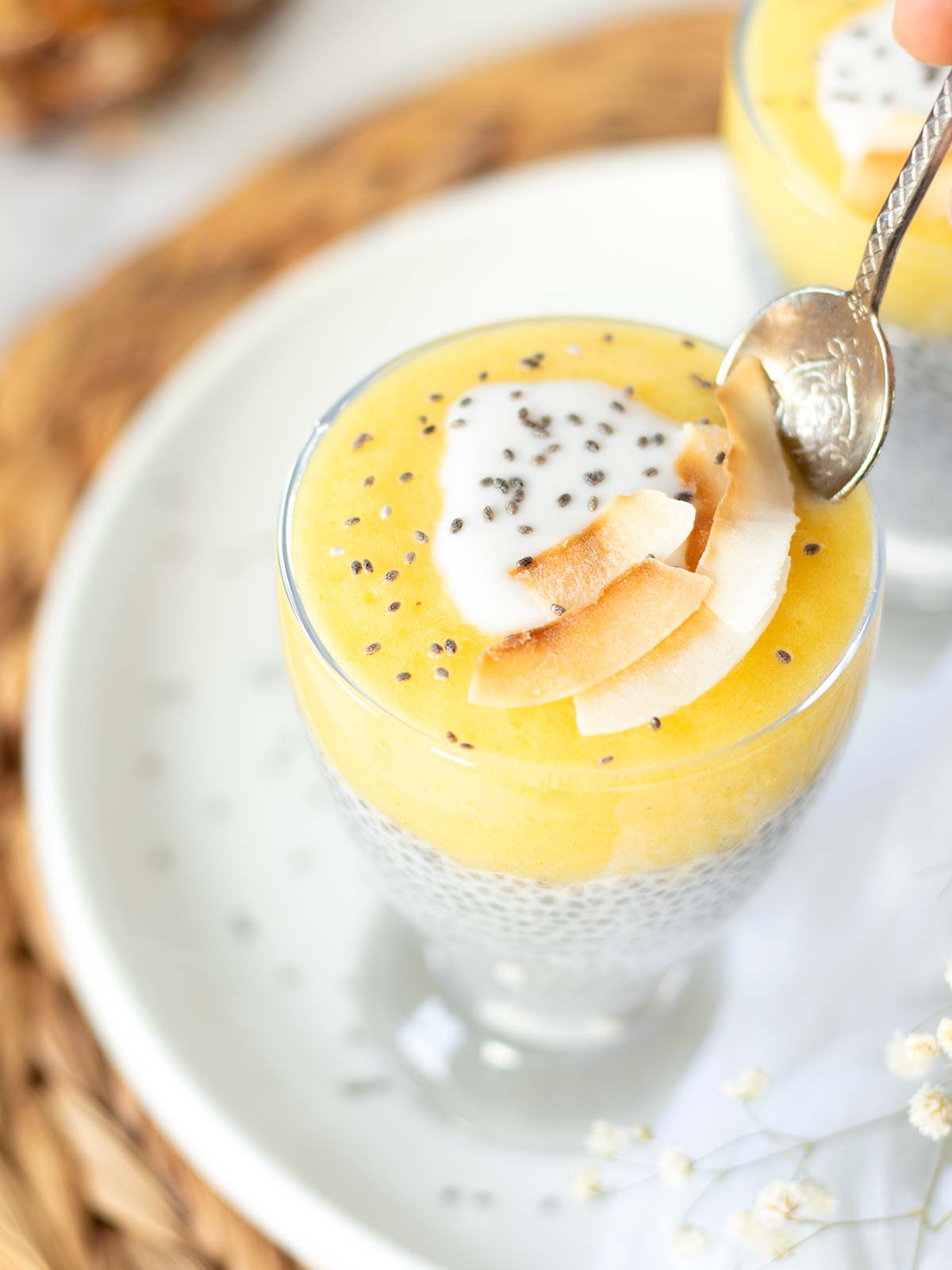 Healthy pineapple coconut chia pudding.