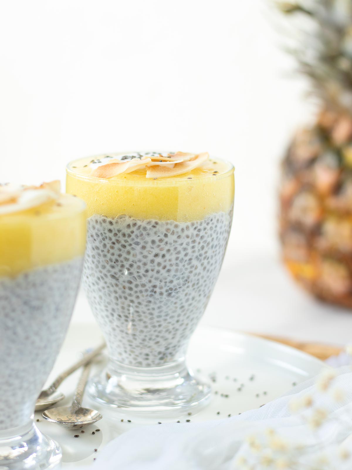 Pineapple chia seed pudding with coconut milk.