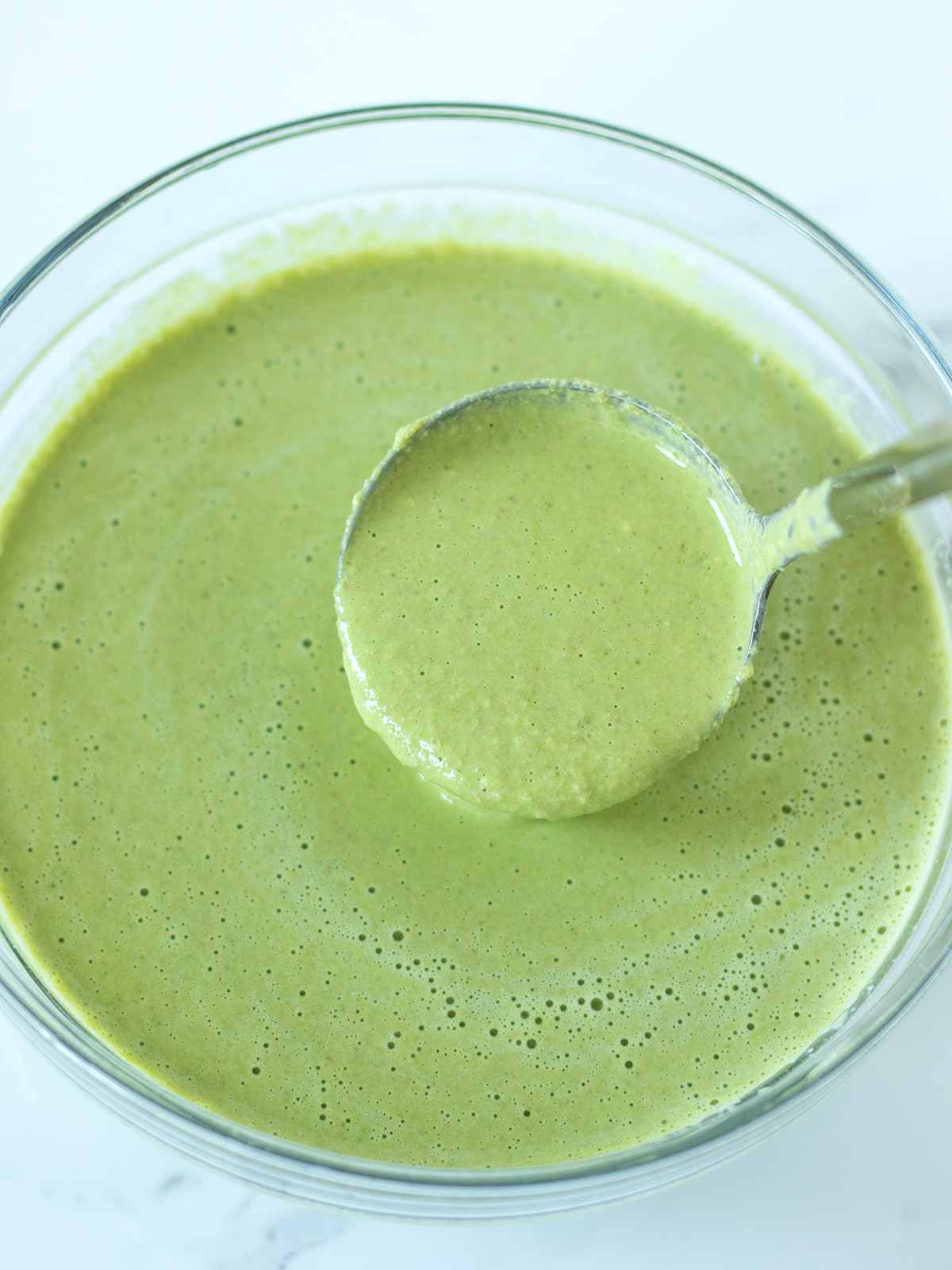 Vegan green batter for healthy homemade spinach wraps.
