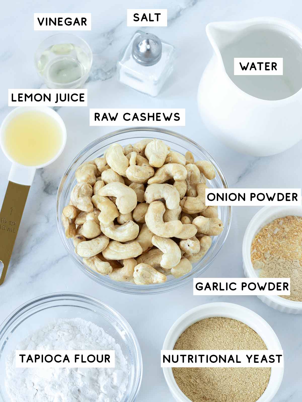 Homemade vegan mozzarella cheese ingredients.