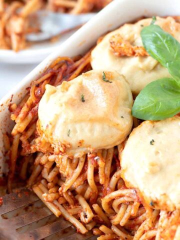 Vegan baked spaghetti (no meat).