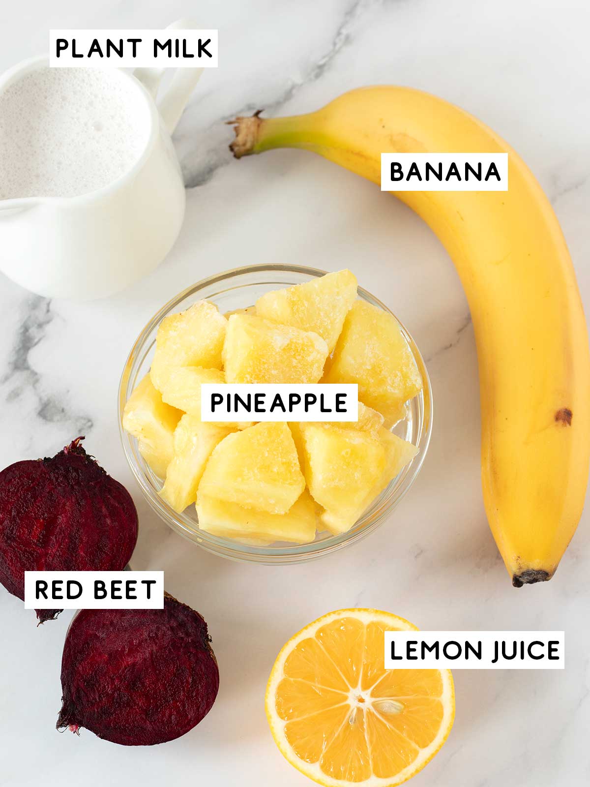 Beet and pineapple smoothie ingredients.