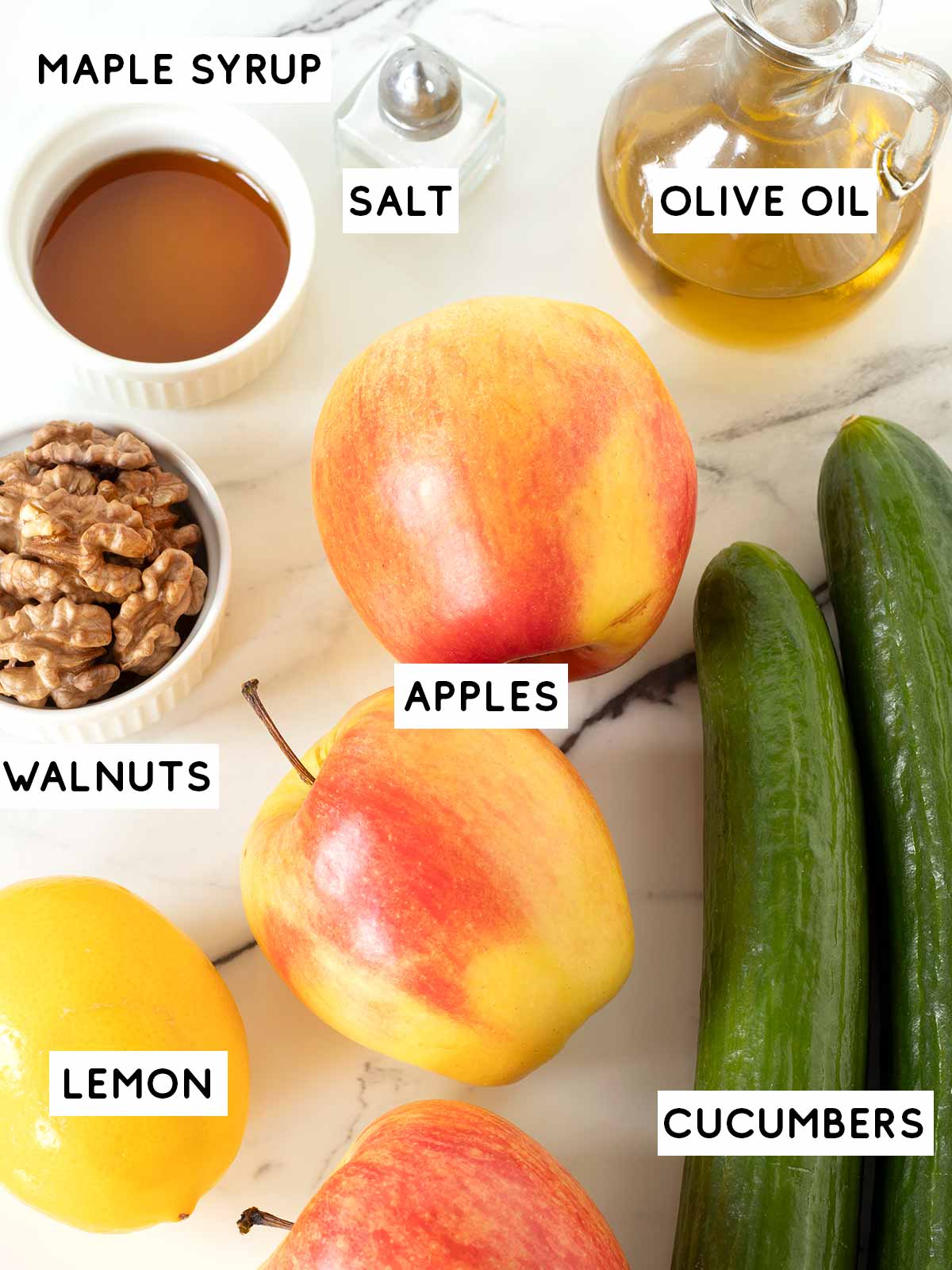 Cucumber apple salad ingredients.