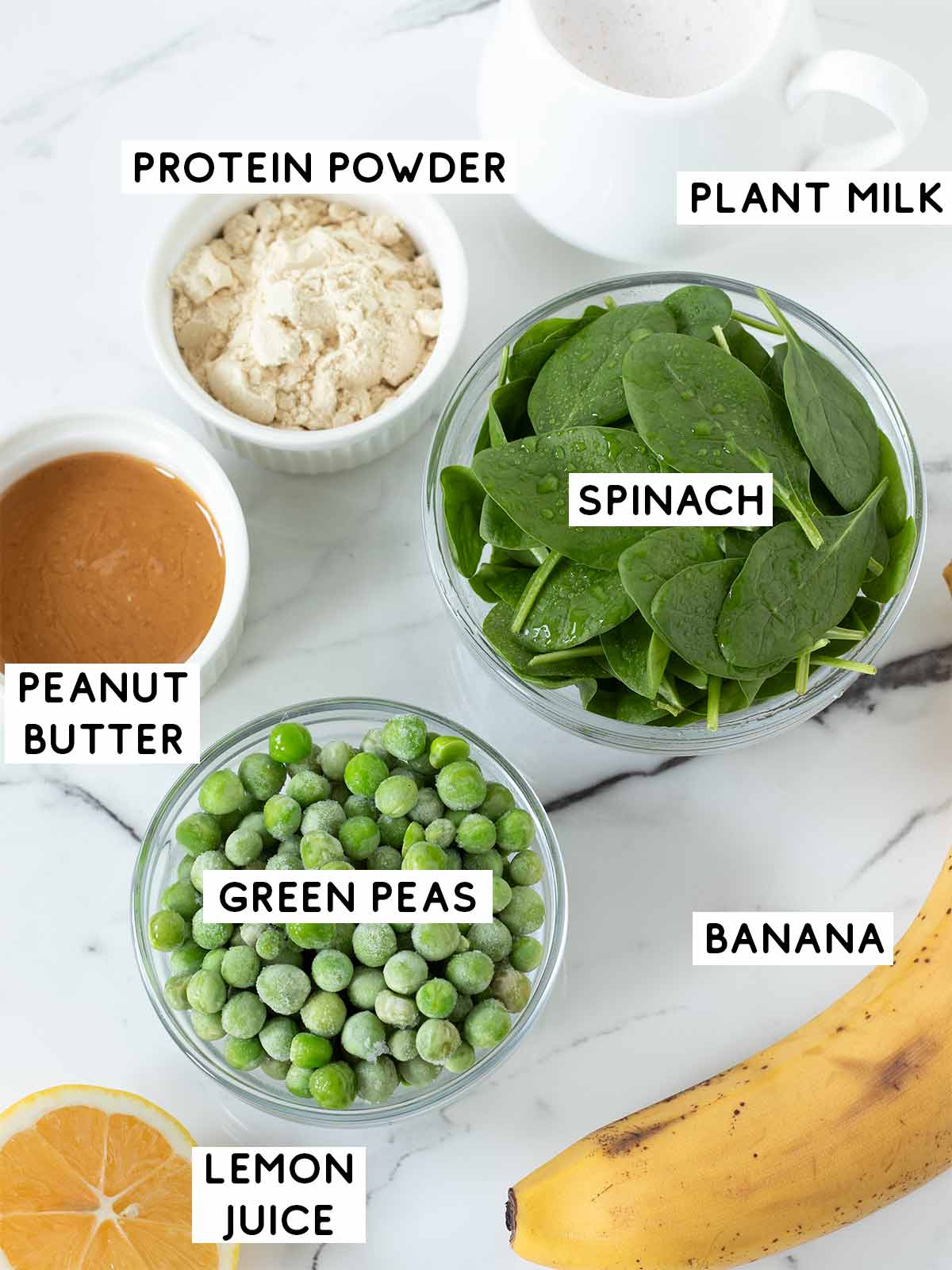 Green pea smoothie ingredients.