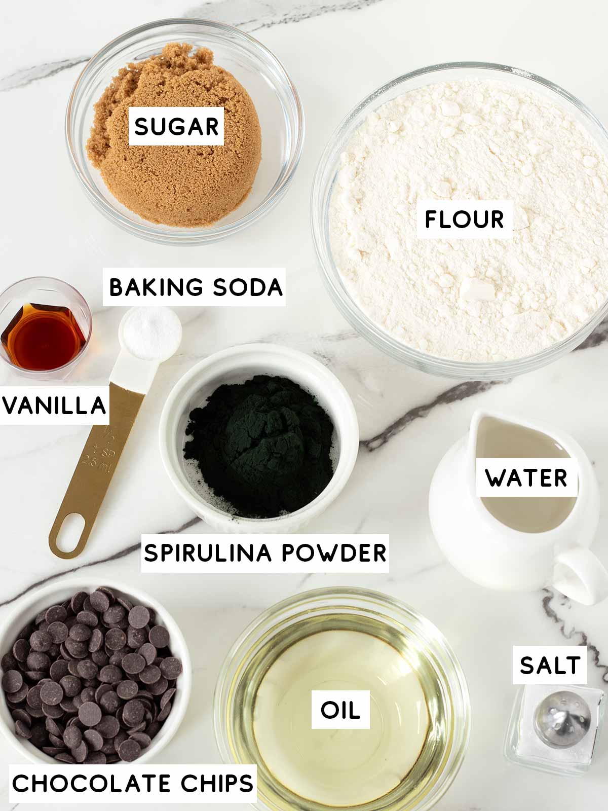 Ingredients for green spirulina cookies.