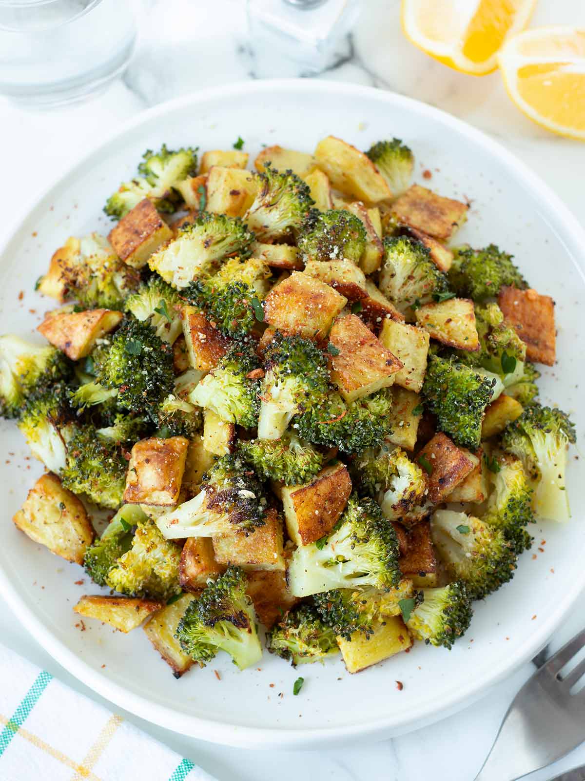 Vegan potato and broccoli bake dish.