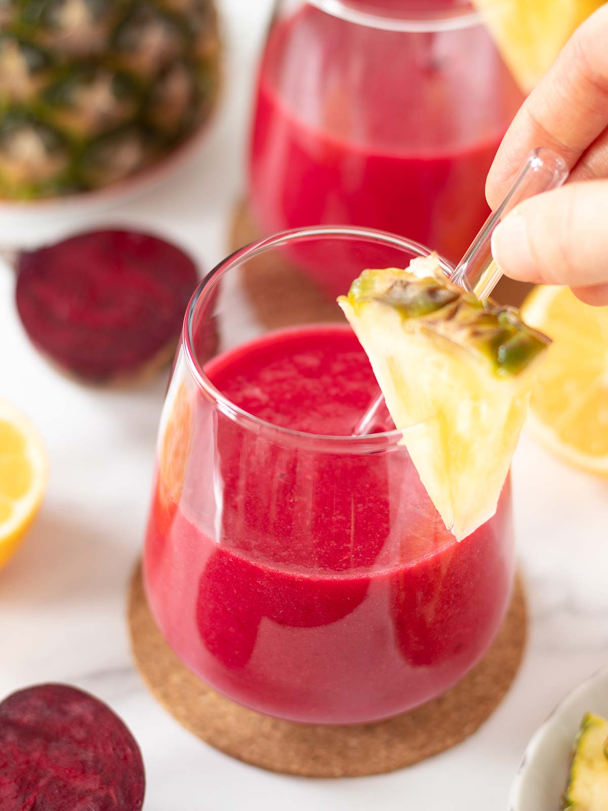 Red beet pineapple smoothie.