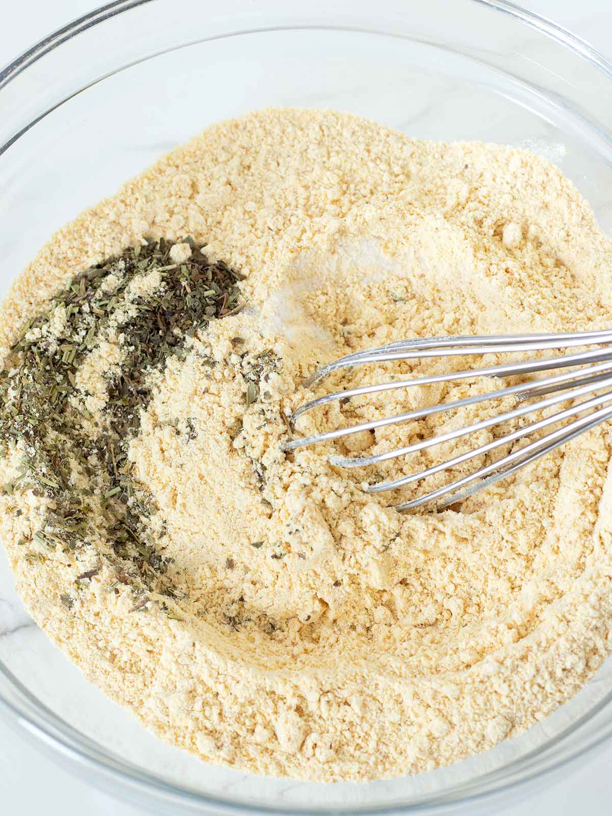 Dry ingredients for chickpea pizza crust.