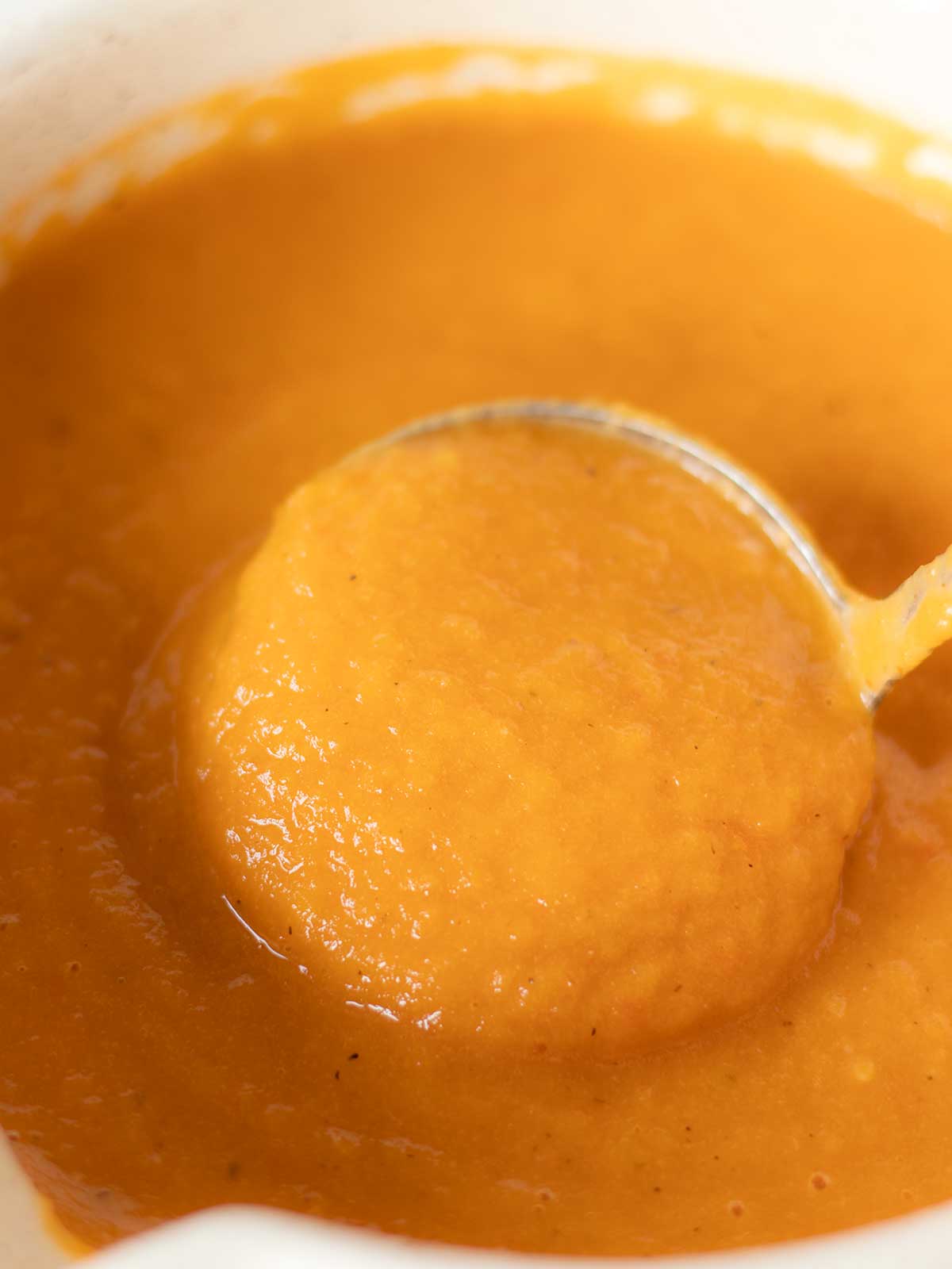 Creamy butternut squash and tomato soup.