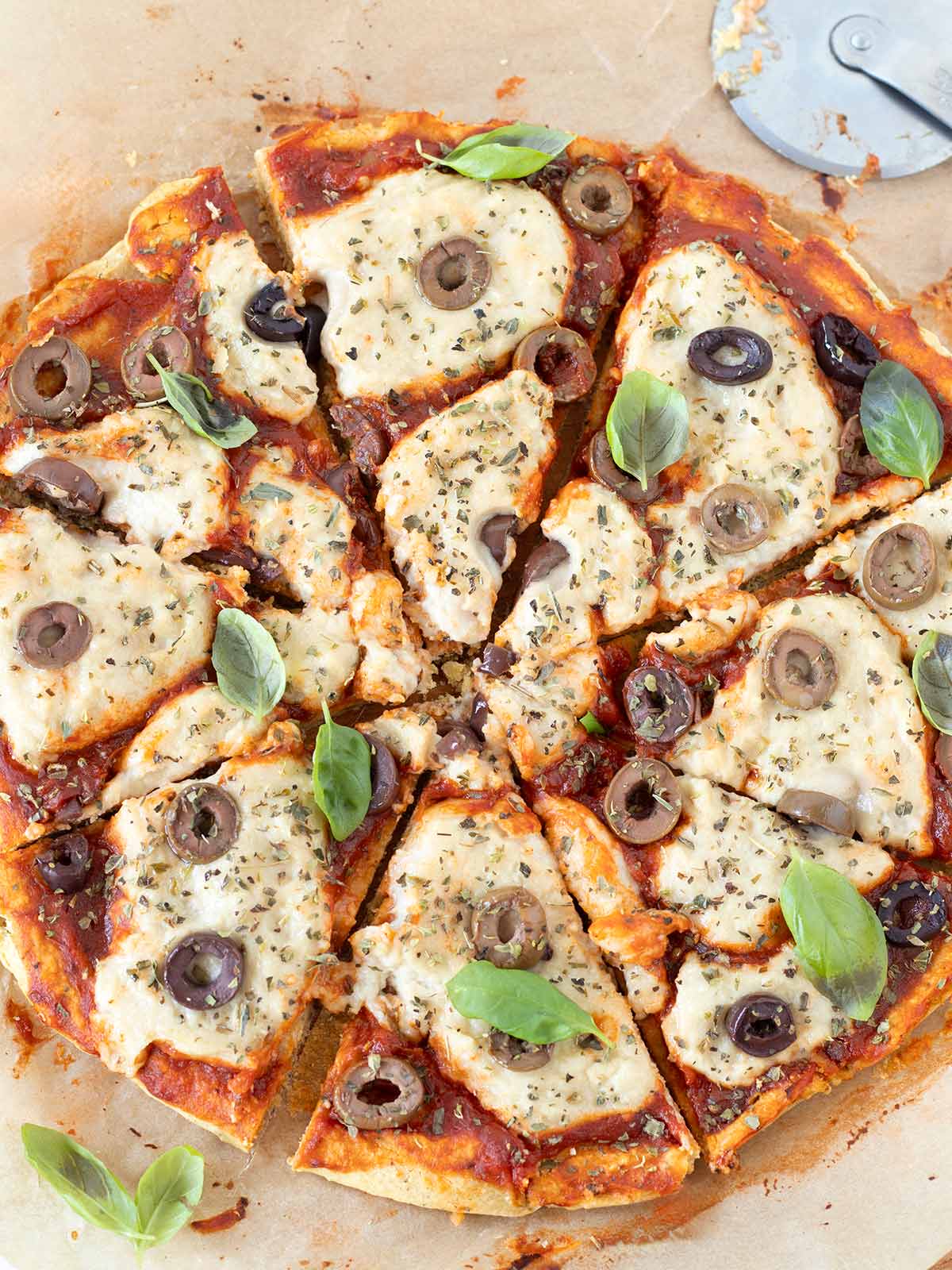 Homemade chickpea flour pizza without yeast or gluten.
