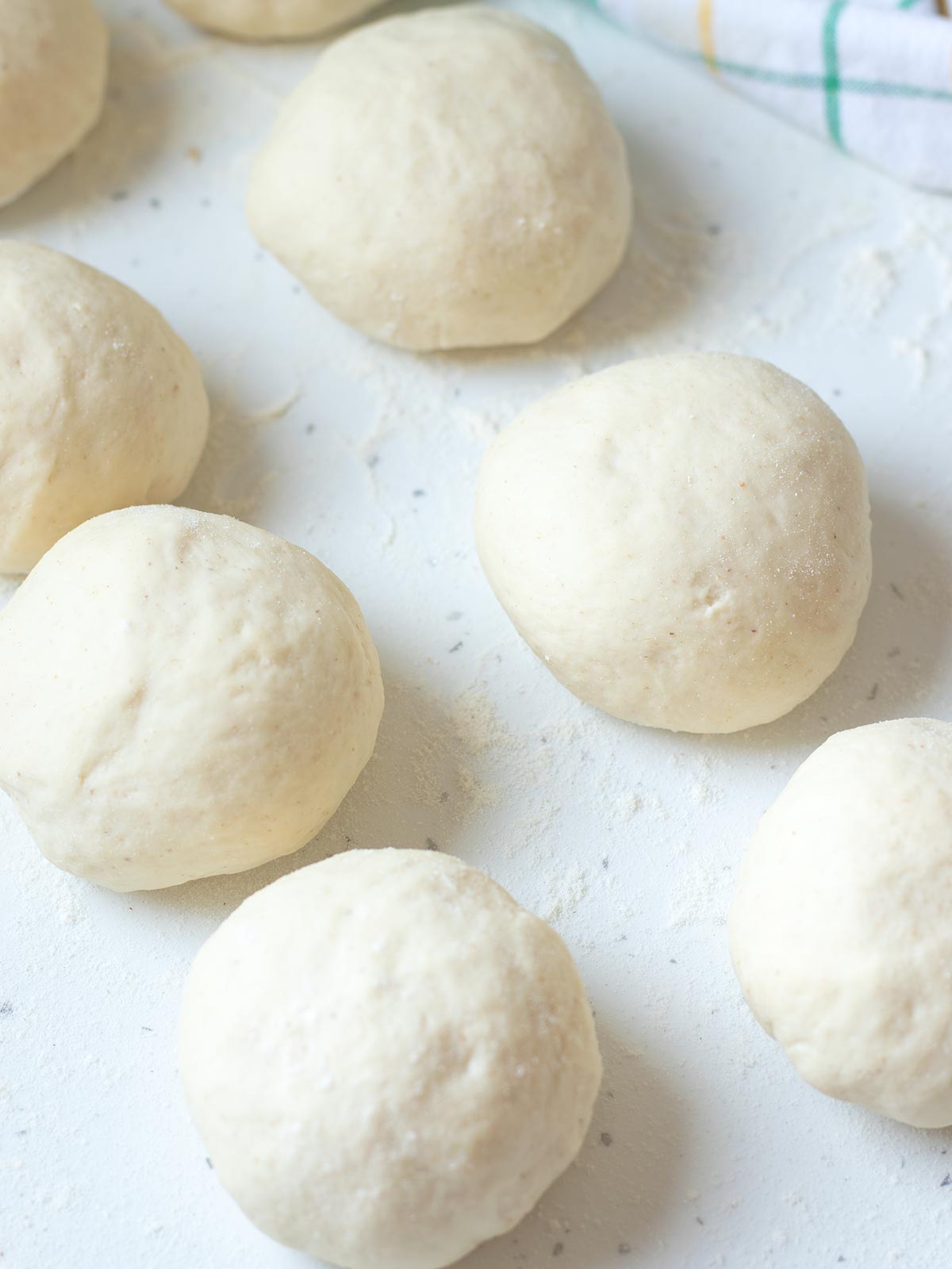 Homemade pita bread dough balls.