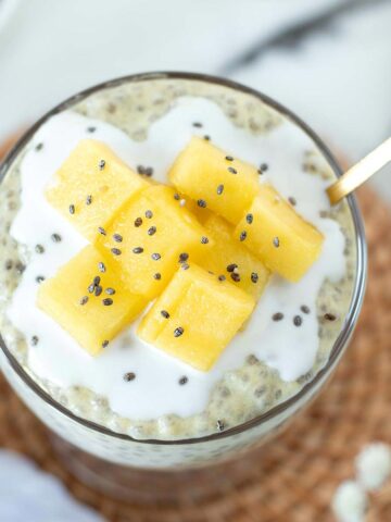 Mango coconut chia pudding for breakfast.