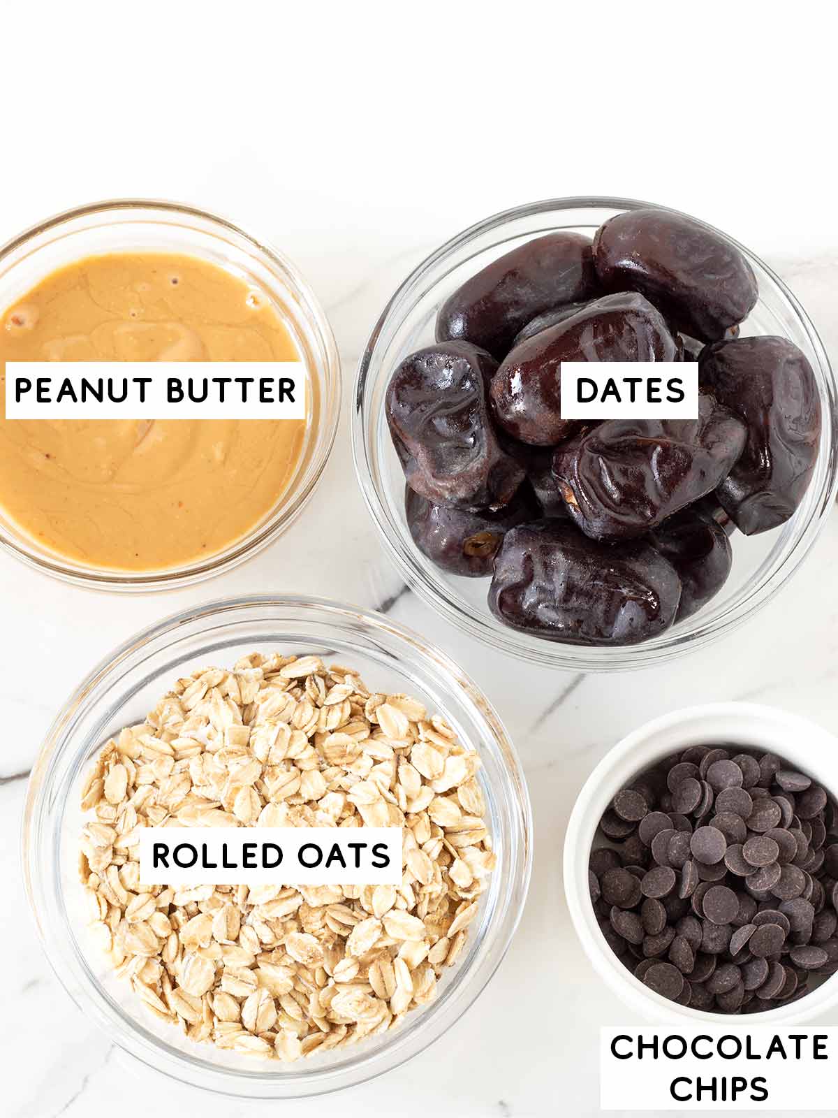 Oatmeal peanut butter date balls ingredients.