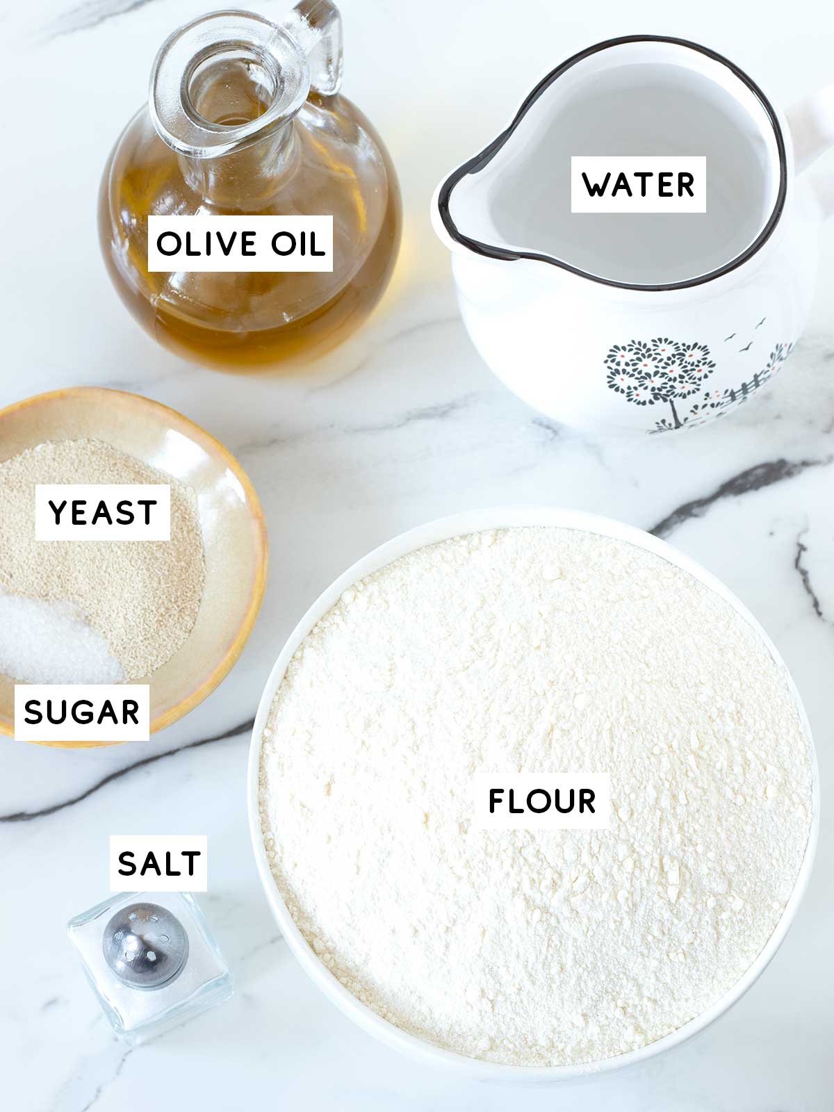 Vegan pita bread ingredients.