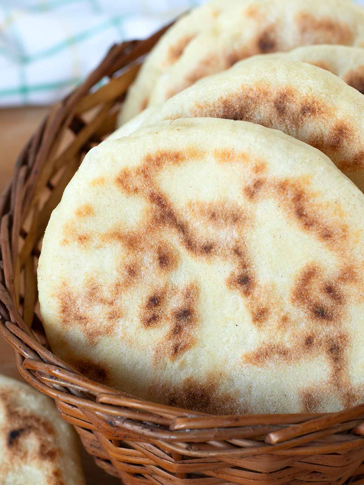 Vegan pita bread in basket.