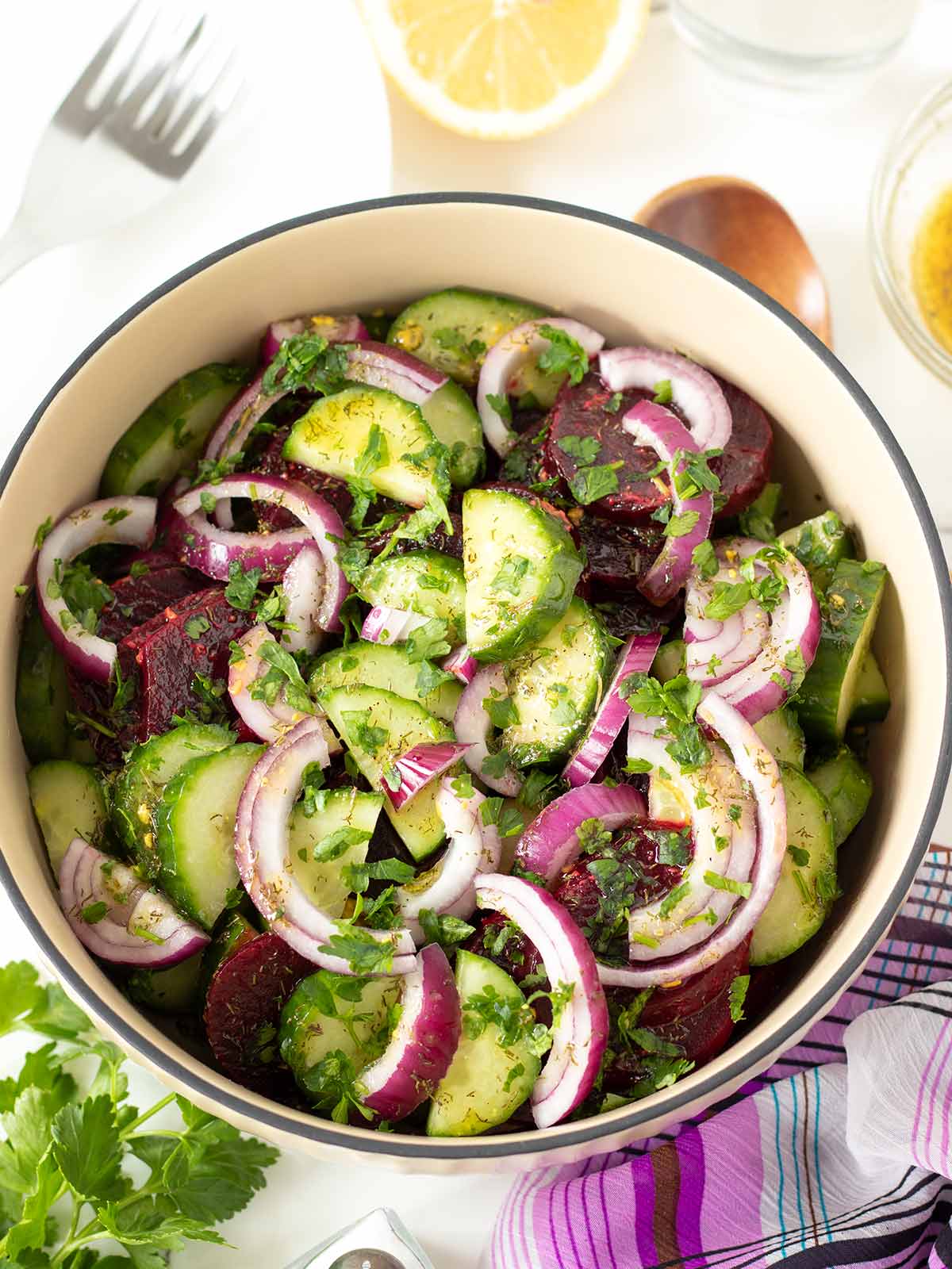 Simple beetroot cucumber salad.