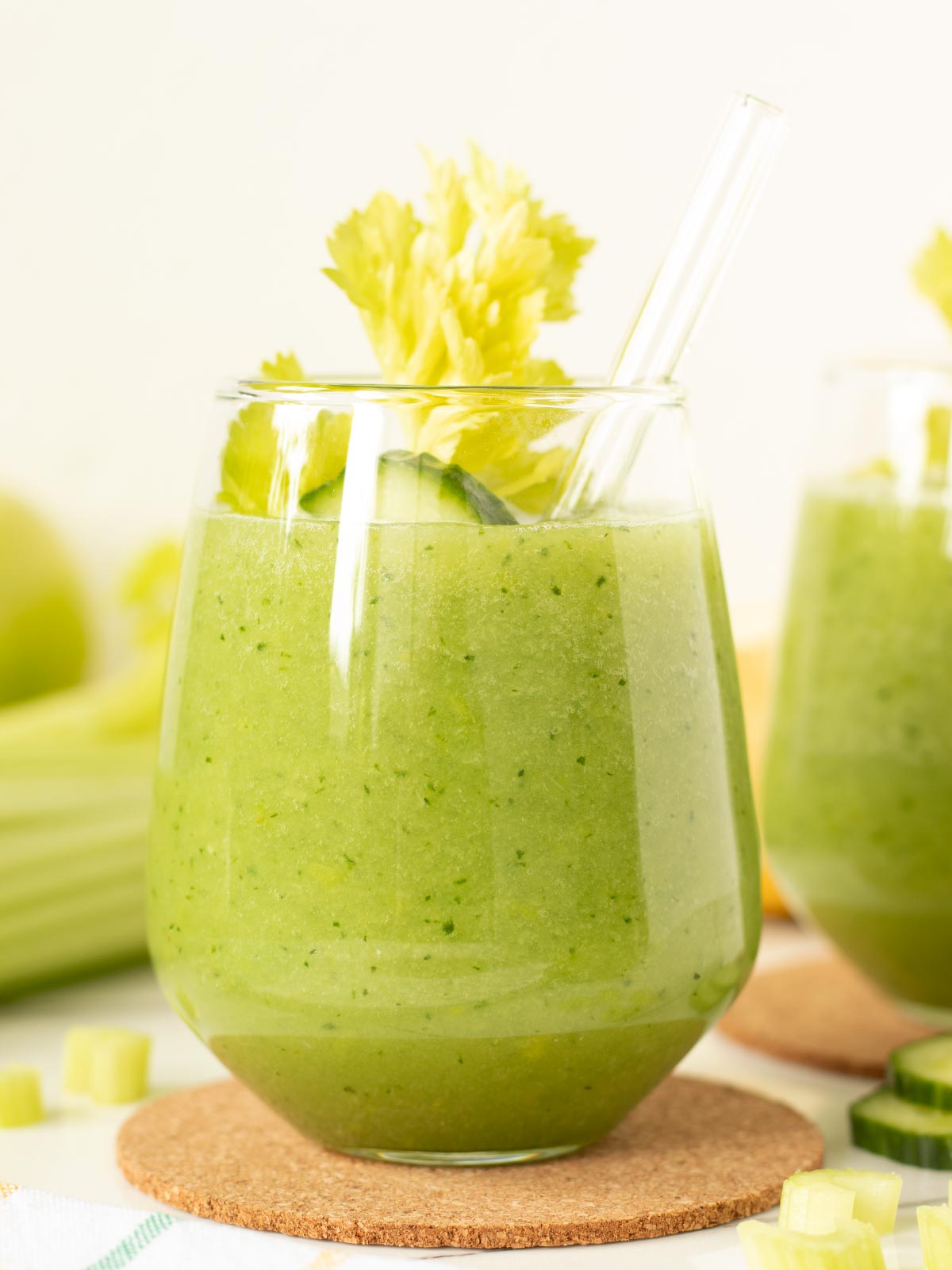Green celery cucumber apple smoothie without banana.