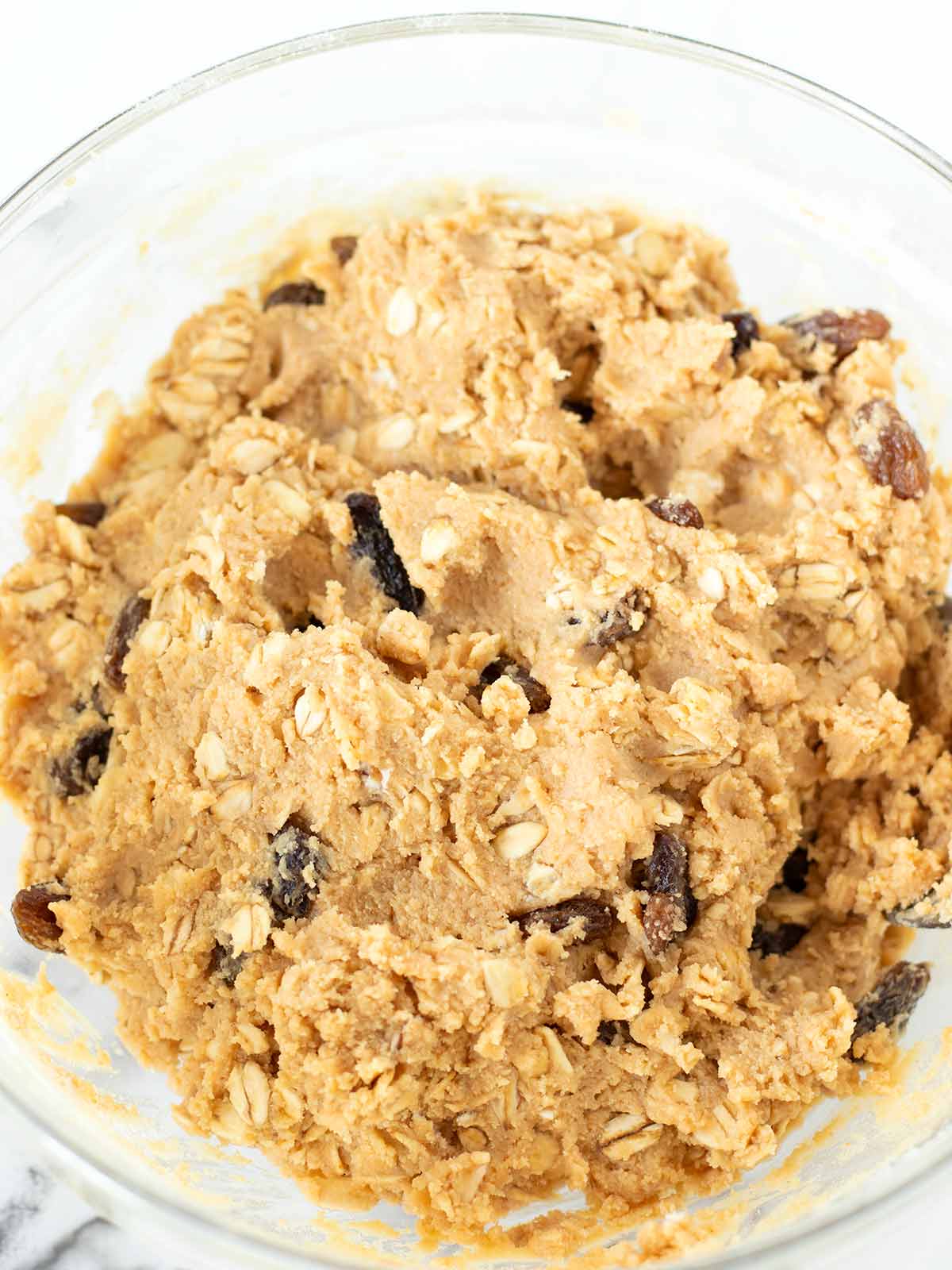 Dough for protein raisin and oat cookies.